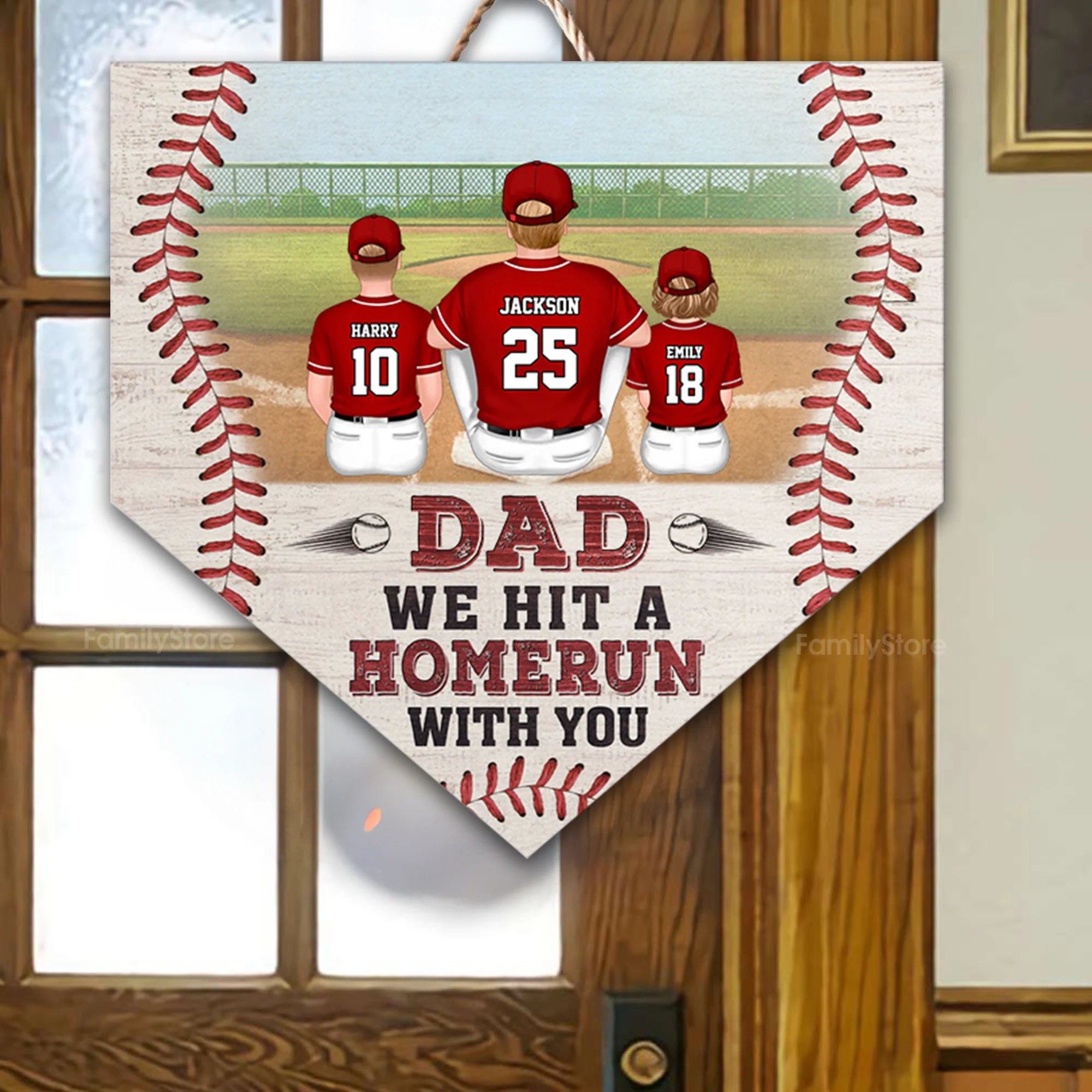 Dad We Hit A Homerun With You - Gift For Family, Baseball Lovers - Personalized Custom Shaped Wood Sign - SPCL01 NA94 - Image 2