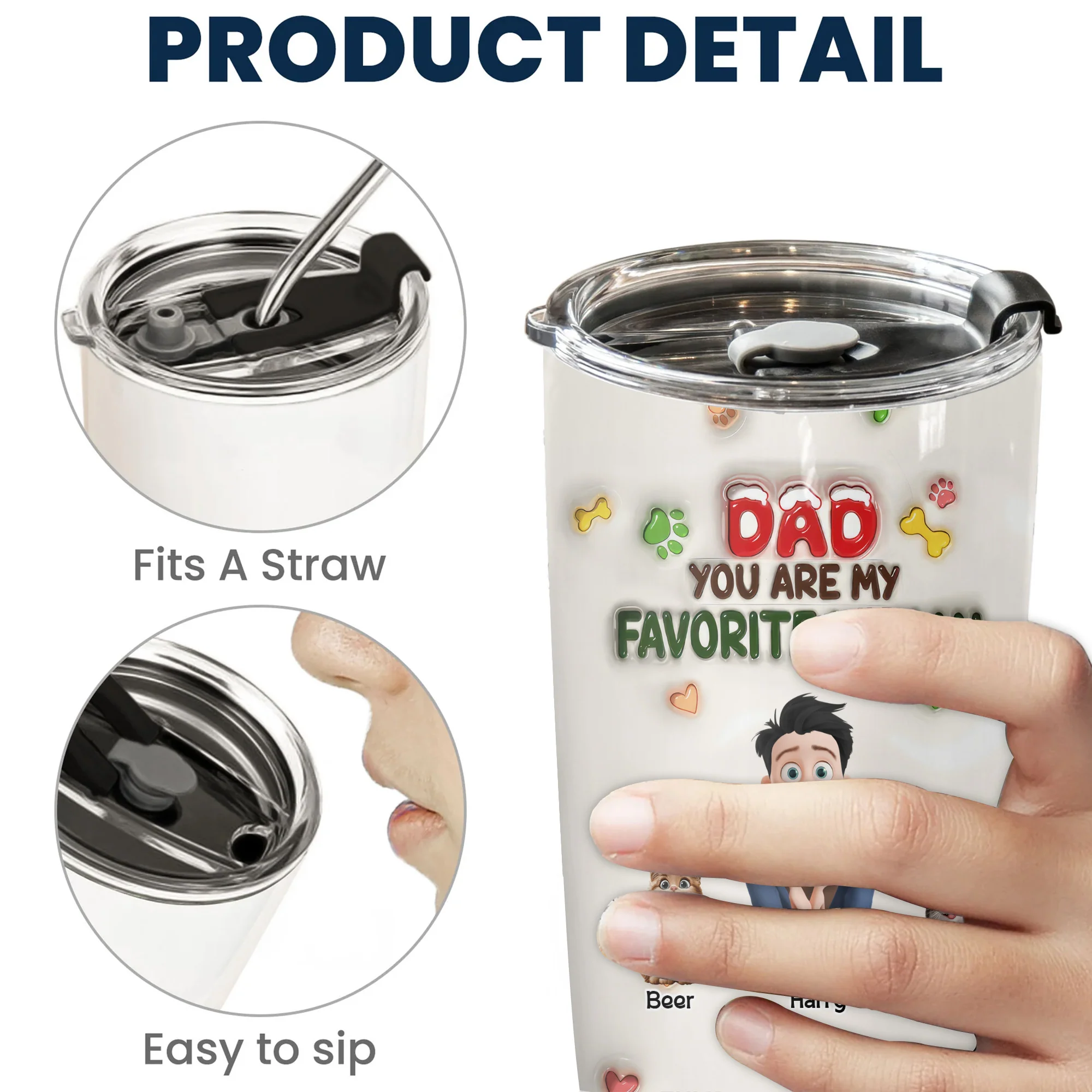 Dad You Are My Favorite Human 3D Inflated Effect Cartoon Cat - Personalized Tumbler Cup - Gift for Pet Owners, Pet Lovers, Cat Dad | CLP15 NH96 - Image 5
