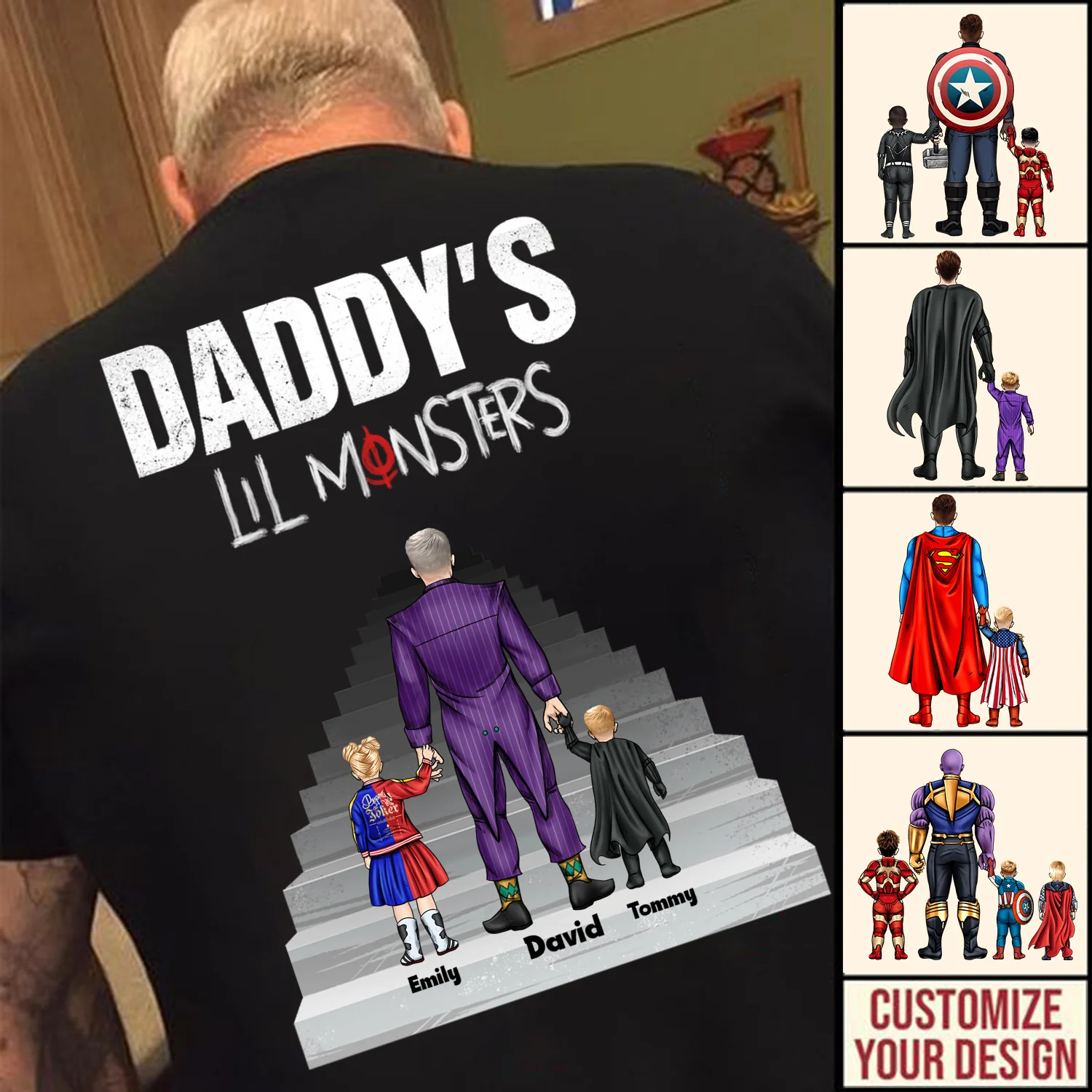 Joker Super Hero Comic Daddy Litle's Monster - Gift For Father's Day - Personalized TShirt - Image 2