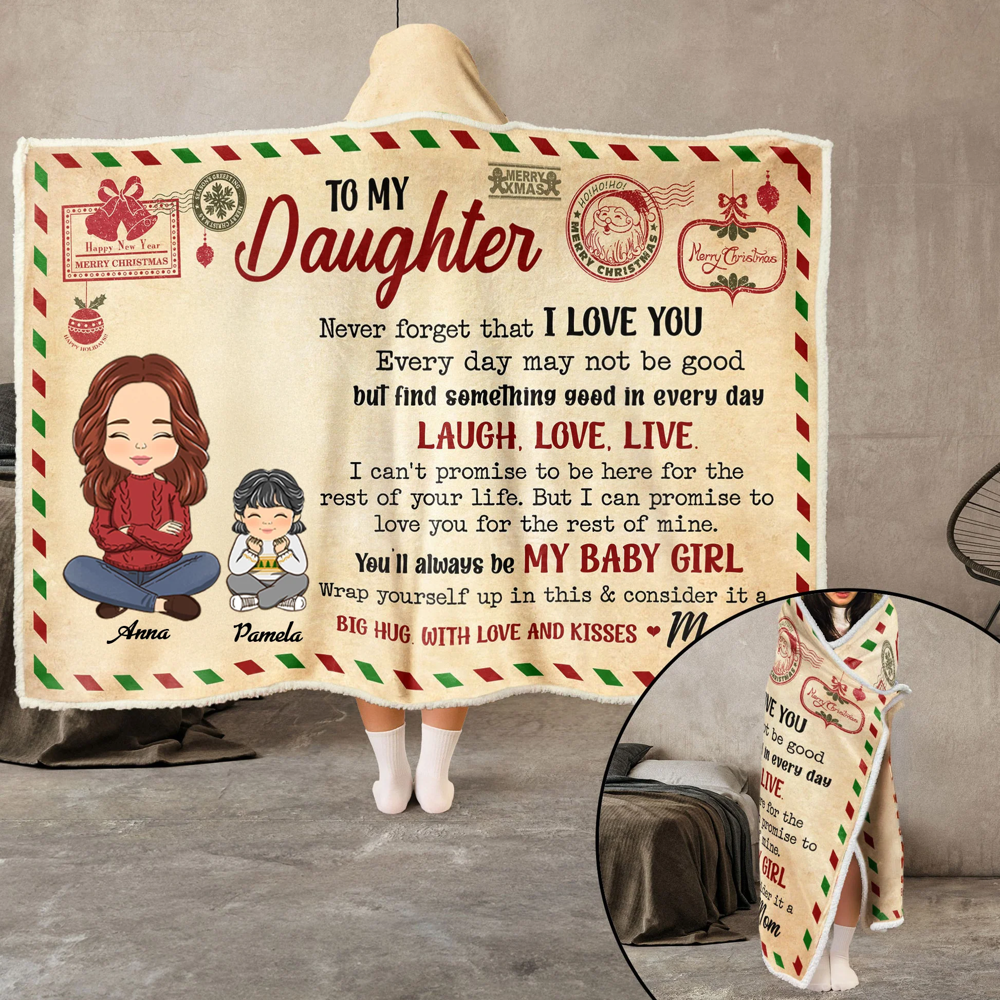 Daughter You'll Always Be My Baby Girl - Personalized Wearable Hooded Blanket - Gift For Daughter From Mom, Mothers Day | CL35 NA94