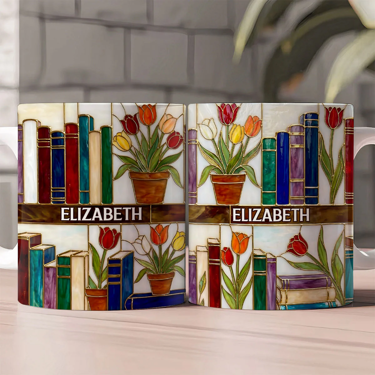 Daydreaming About Books & Tulips - Personalized White Edge-to-Edge Mug - Gift For Her, Book Lovers HH01 - Image 2