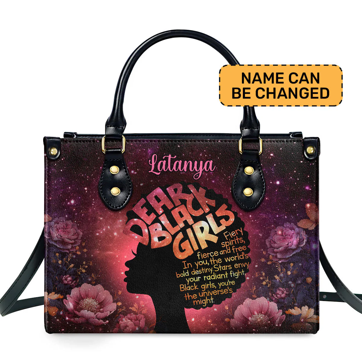 Dear Black Girls Afro Art - Personalized Leather Handbag - Empowerment Gift For Her | HD95