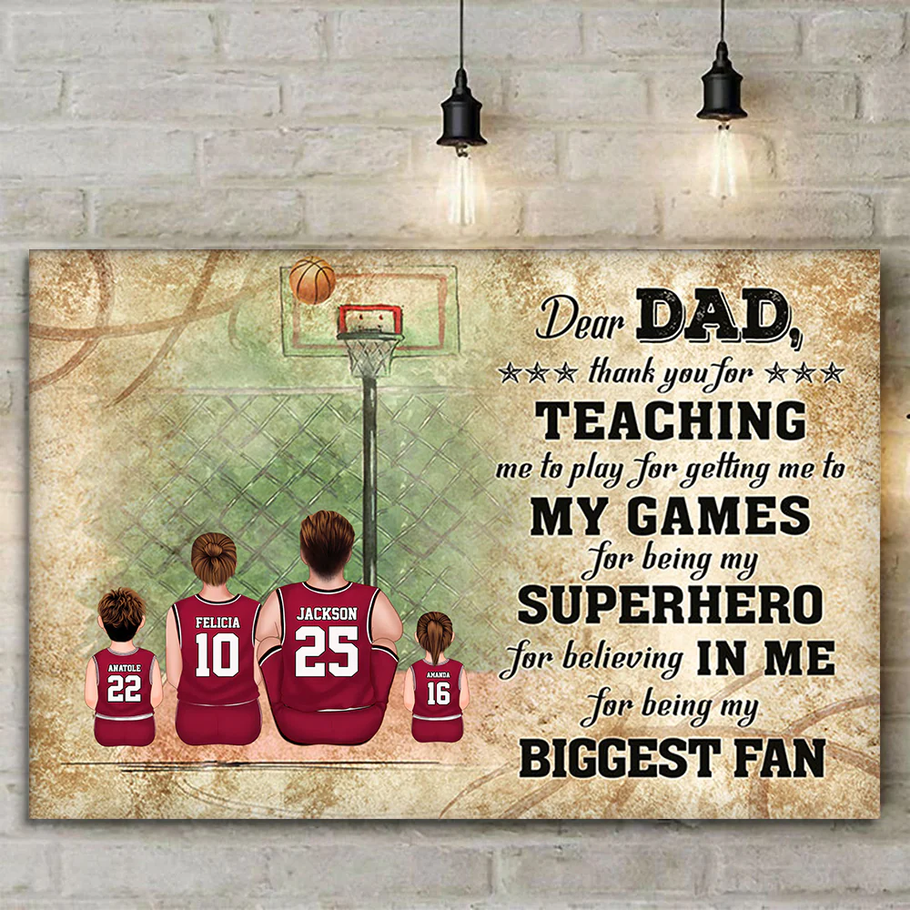 Dear Dad, Thank You For Teaching Me To Play This Game - Gift For Dad, Children, Family - Personalized Canvas Poster - Image 2