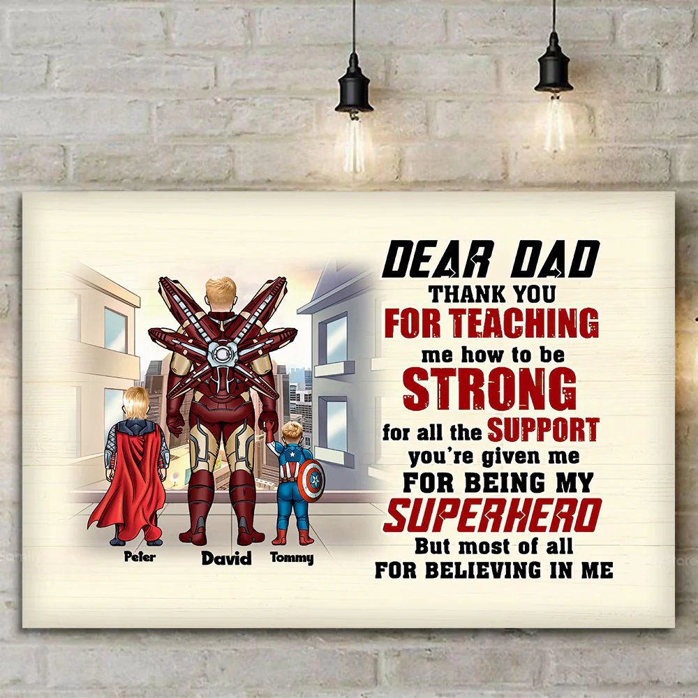 Dear Dad Thank You For Teaching Us How To Be Strong - Personalized Poster Canvas - Gift for Dad, Grandpa, Husband | CL02 NH96 - Image 3