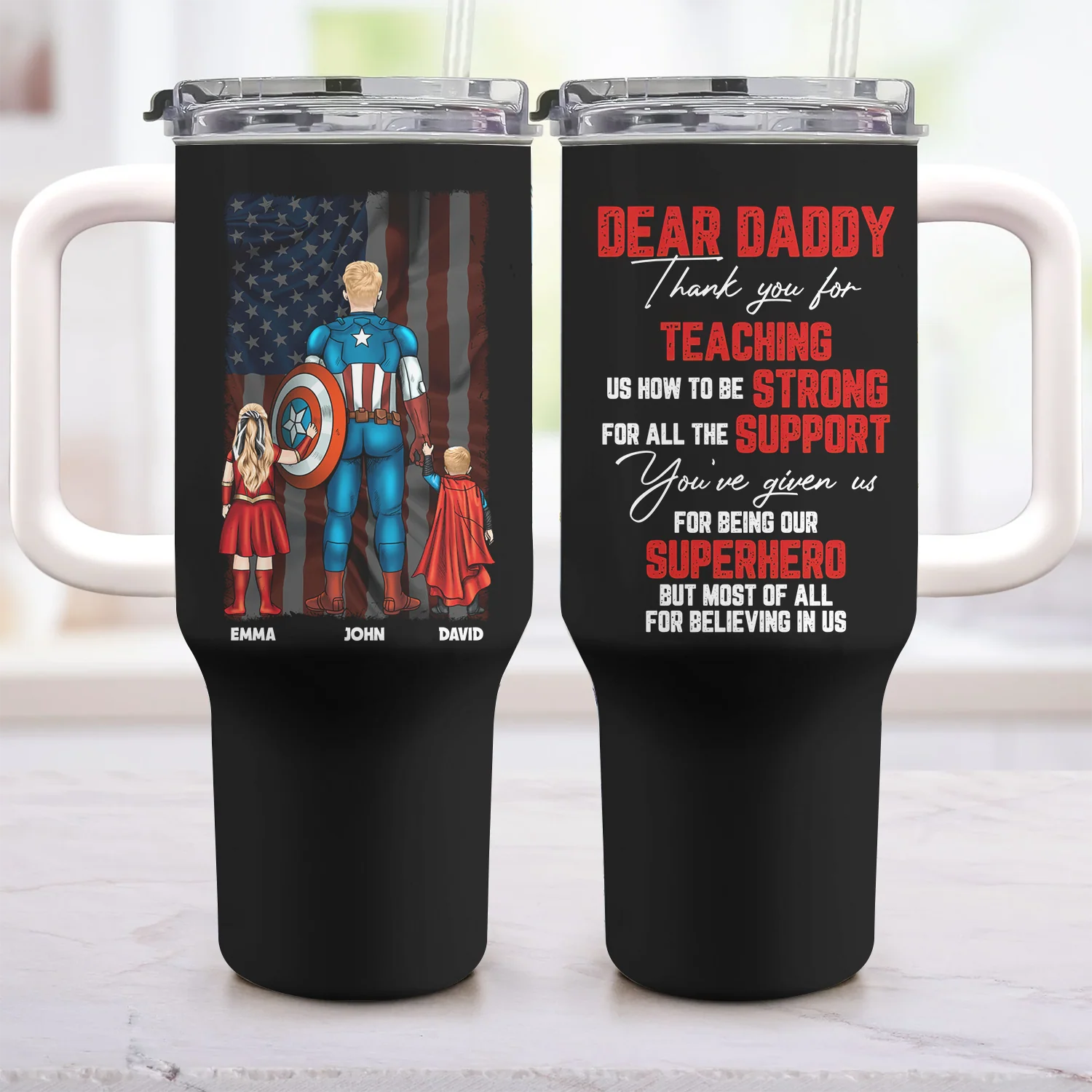 Dear Dad Thanks For Teaching Me How To Strong -  Personalized 40oz Tumbler Cup With Straw - Gift For Dad, Father's Day | CL02 NA94