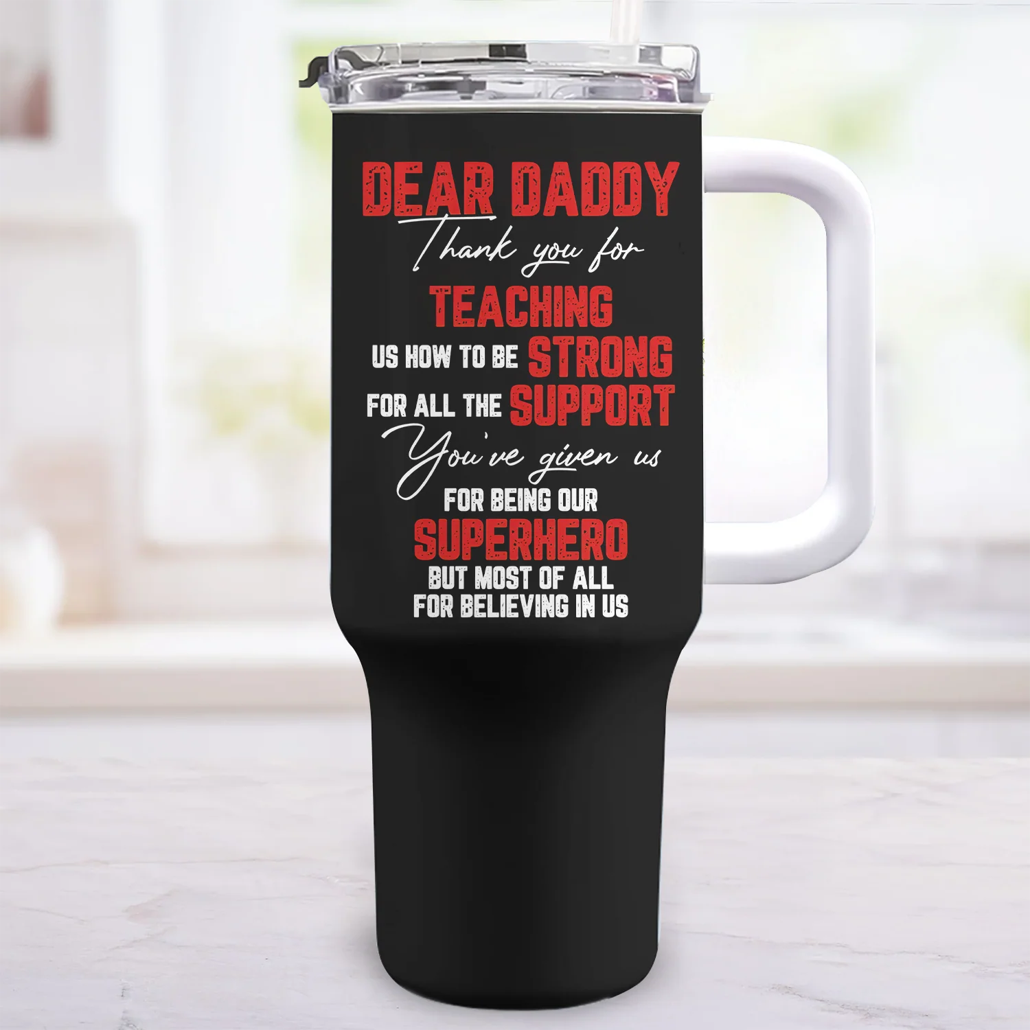 Dear Dad Thanks For Teaching Me How To Strong -  Personalized 40oz Tumbler Cup With Straw - Gift For Dad, Father's Day | CL02 NA94 - Image 3