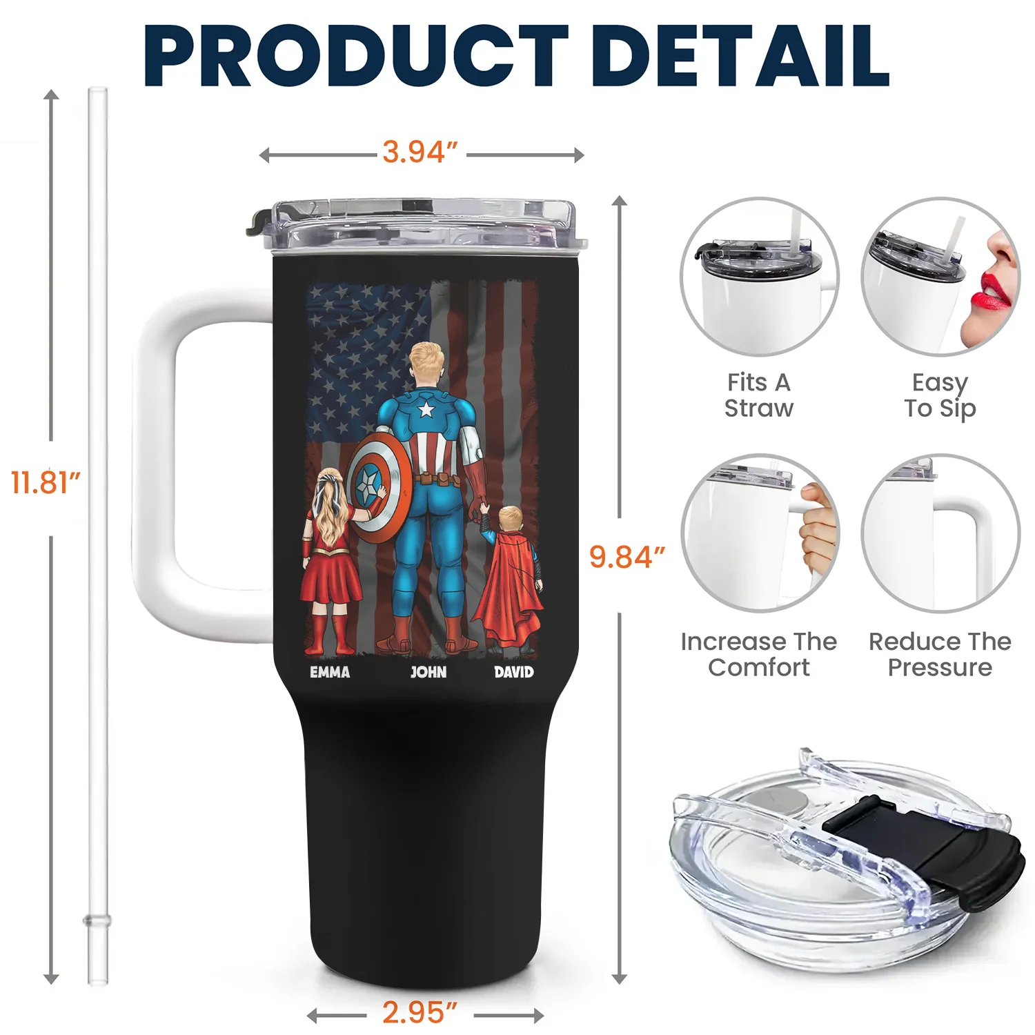 Dear Dad Thanks For Teaching Me How To Strong -  Personalized 40oz Tumbler Cup With Straw - Gift For Dad, Father's Day | CL02 NA94 - Image 5