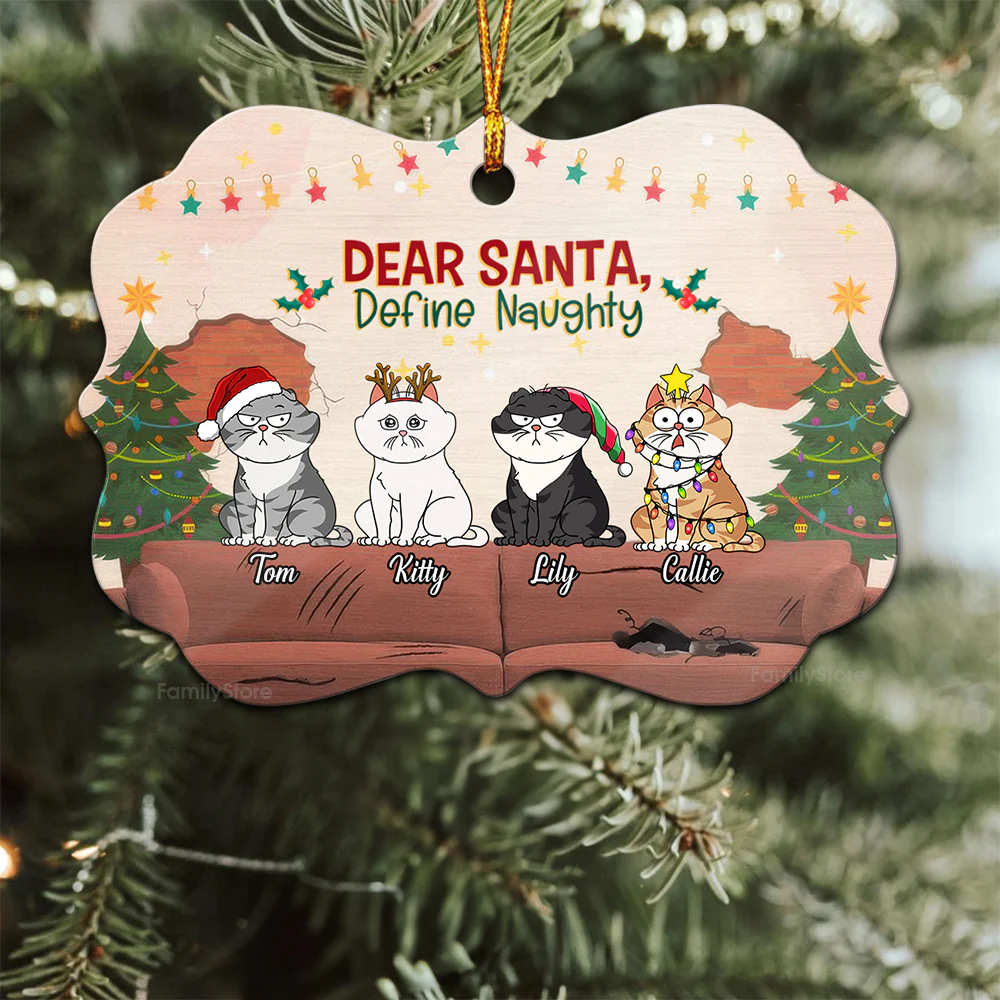 Dear Santa, Define Naughty - Gift For Cat Lover, Pet Lovers - Personalized Wood Ornament - CLP03 NH96 - Image 2