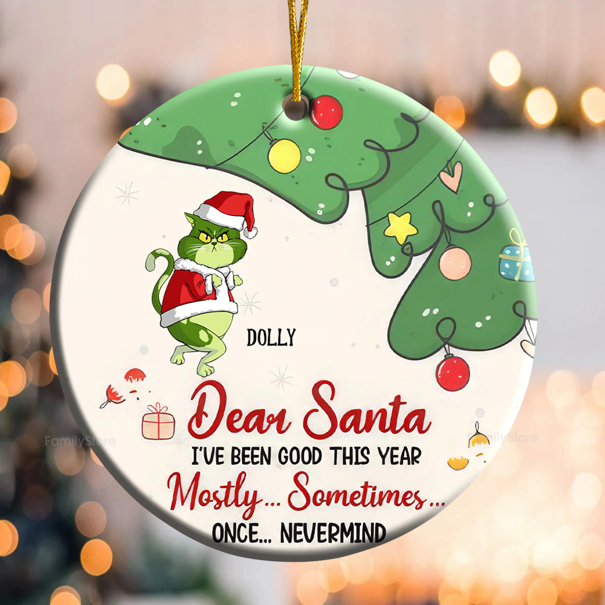 Dear Santa I've Been Good This Year Mostly... Grinch Cats - Gift For Cat Lover, Pet Lovers - Personalized Ceramic Ornament - CL16 NH96 - Image 2