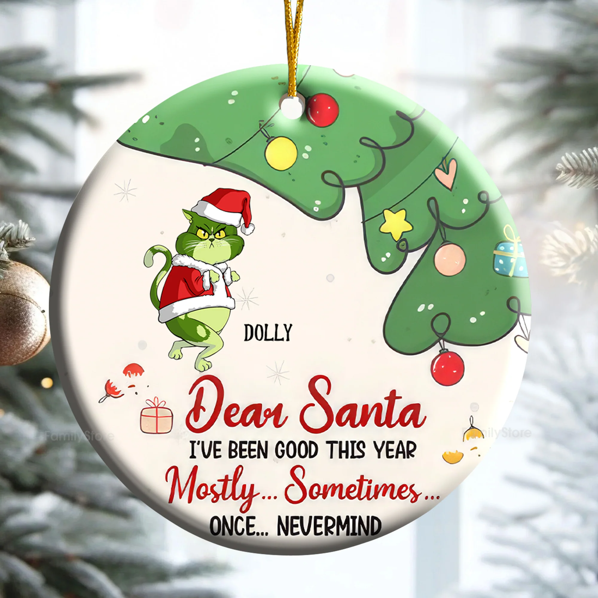 Dear Santa I've Been Good This Year Mostly... Grinch Cats - Gift For Cat Lover, Pet Lovers - Personalized Ceramic Ornament - CL16 NH96 - Image 3