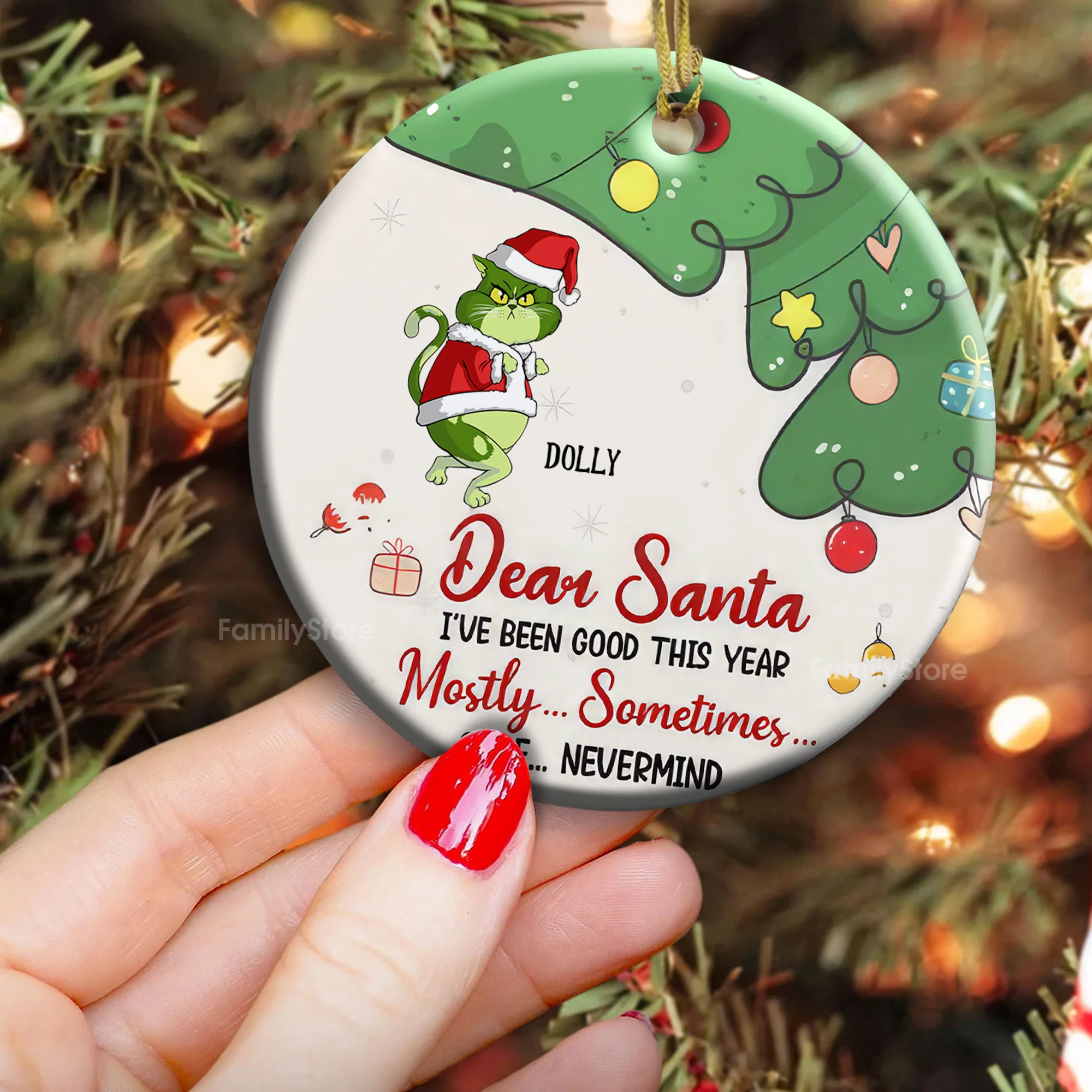 Dear Santa I've Been Good This Year Mostly... Grinch Cats - Gift For Cat Lover, Pet Lovers - Personalized Ceramic Ornament - CL16 NH96 - Image 4
