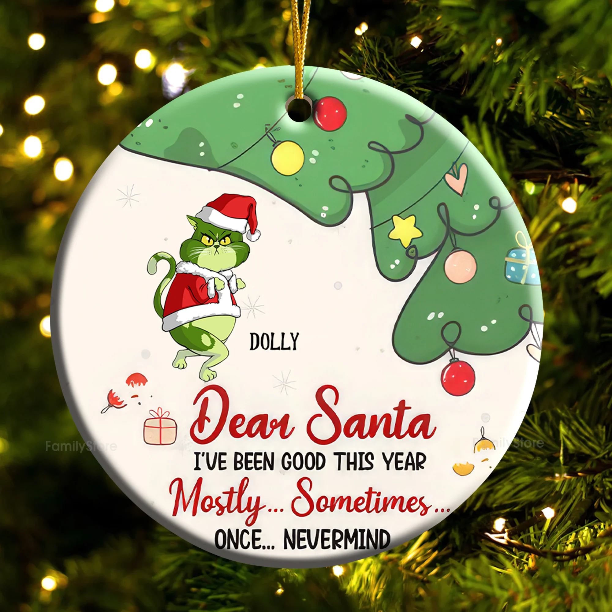 Dear Santa I've Been Good This Year Mostly... Grinch Cats - Gift For Cat Lover, Pet Lovers - Personalized Ceramic Ornament - CL16 NH96 - Image 5
