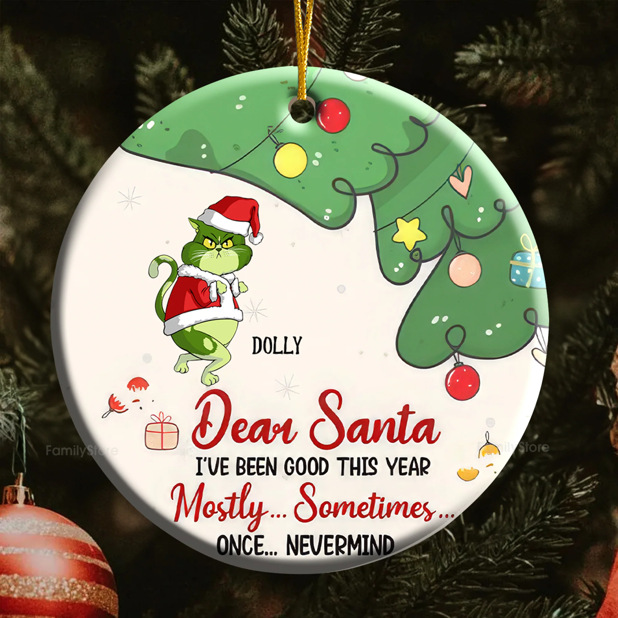Dear Santa I've Been Good This Year Mostly... Grinch Cats - Gift For Cat Lover, Pet Lovers - Personalized Ceramic Ornament - CL16 NH96 - Image 6