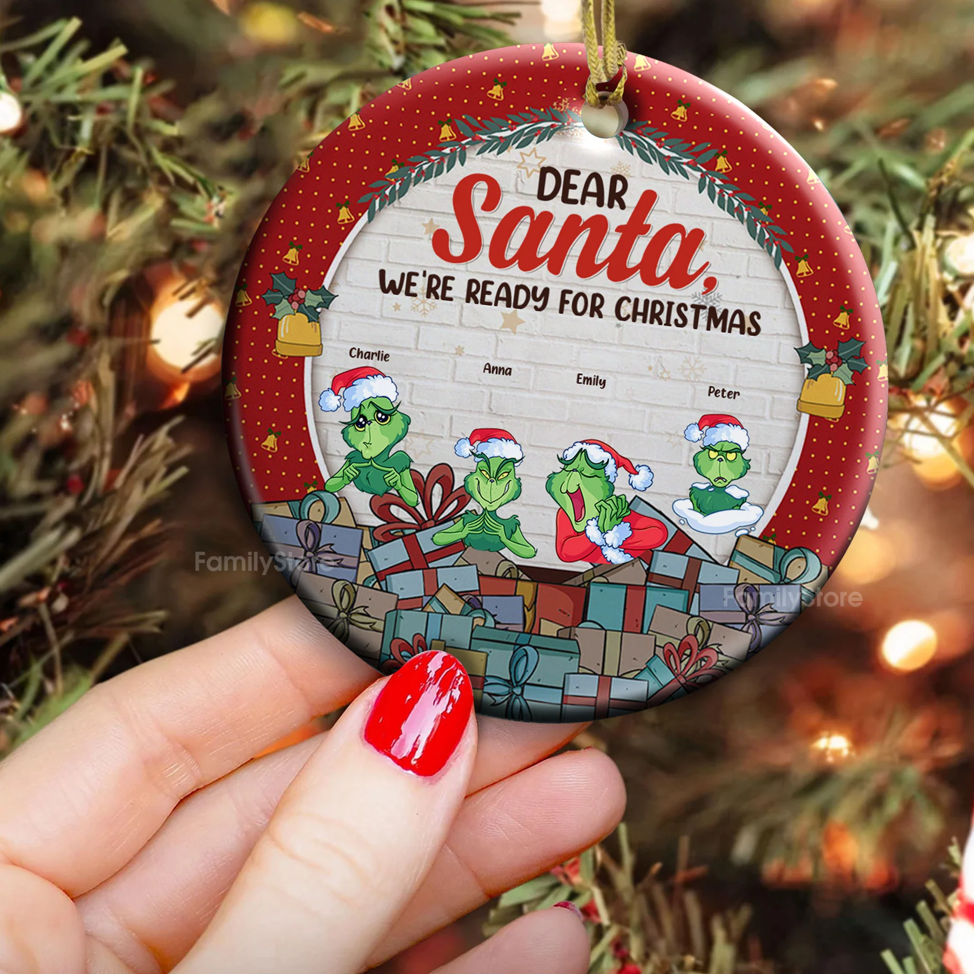 Grinch Dear Santa We're Ready For Christmas - Gift For Family - Personalized Ceramic Ornament - CL27 NA94 - Image 4