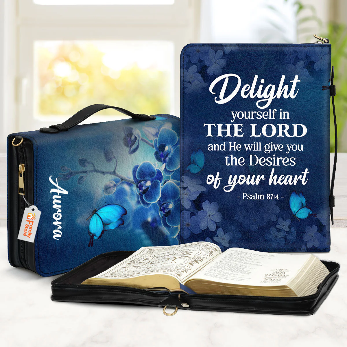 Delight Yourself In The Lord Psalm 374 Blue Orchids And Lilac - Thoughtful Gift For Christians - Personalized Bible Covers - AT4080922 - Image 2