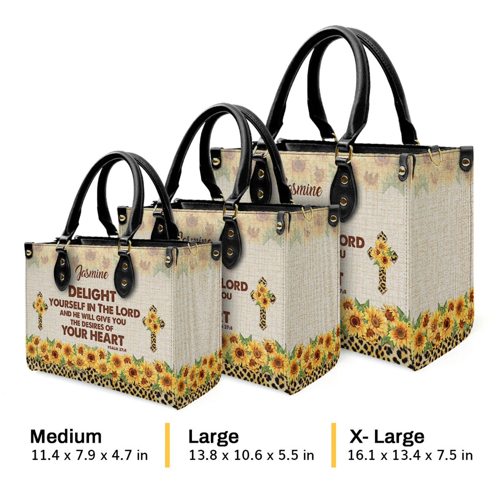 Delight Yourself In The Lord Psalm 374 Sunflower And Cross - Unique Personalized Leather Handbag - AT4080930 - Image 4