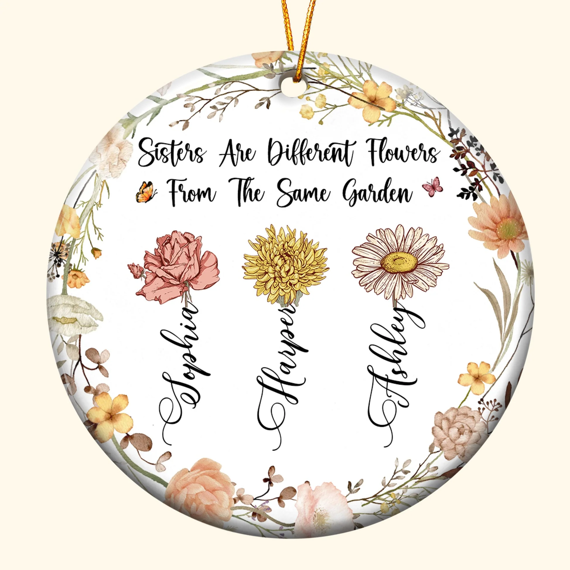 Different Flowers From The Same Garden - Personalized Ceramic Ornament - Gift For Sisters, Sibling - NA94 - Image 3