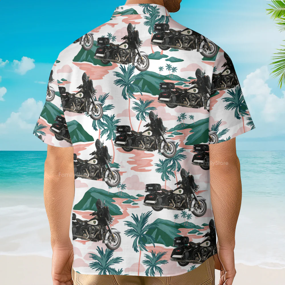 Vintage Cruiser Motorcycle Houston Police Department - Hawaiian Shirt - Image 3
