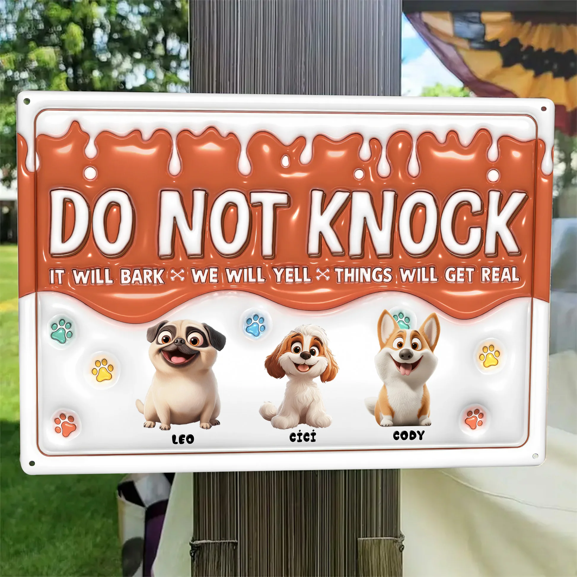Do Not Knock My Cartoon Dogs Will Bark - Personalized 3D Inflated Effect Metal Sign - Gift For Dog Lovers | CLP15 NA94