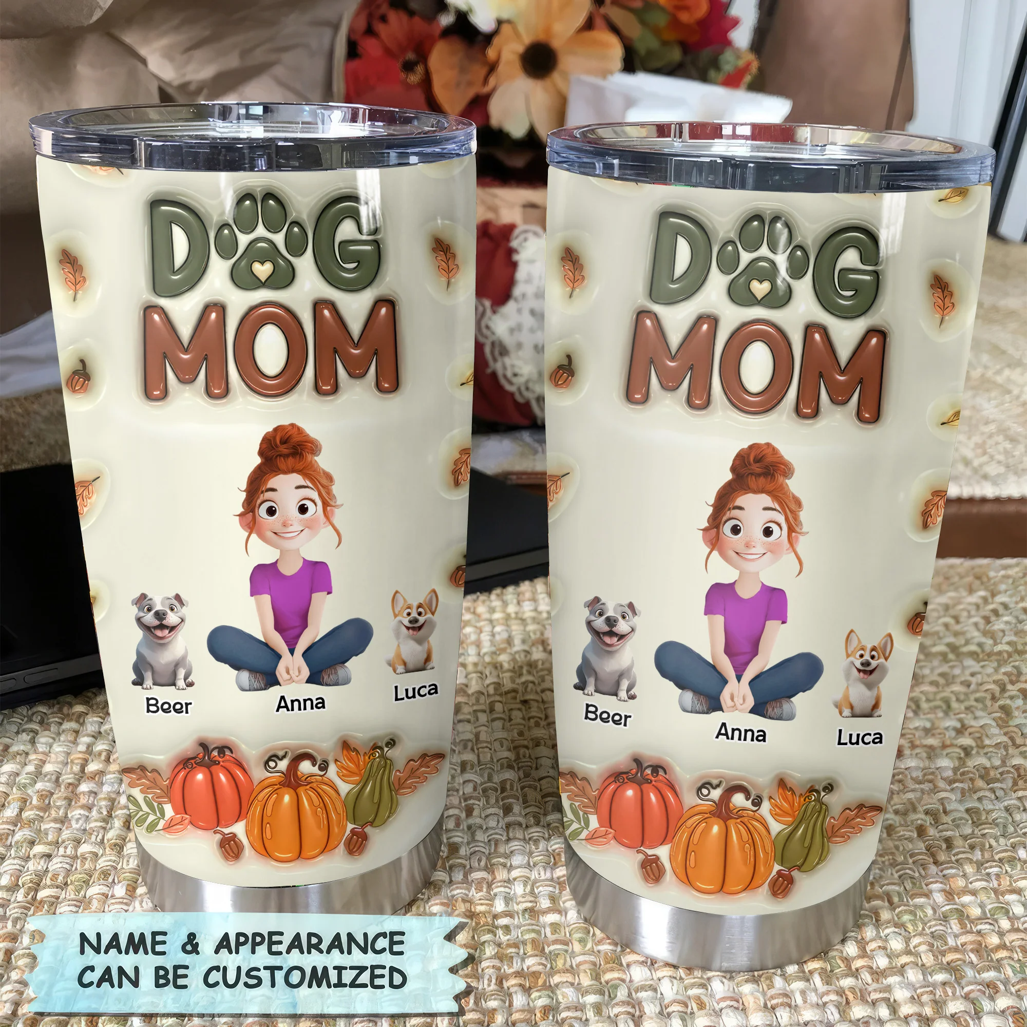 Dog Mom Autumn Version Pumpkin Pattern 3D Inflated Effect Cartoon Dog - Personalized Tumbler Cup - Gift for Pet Owners, Pet Lovers, Dog Mom | CLP15 NH96 - Image 2
