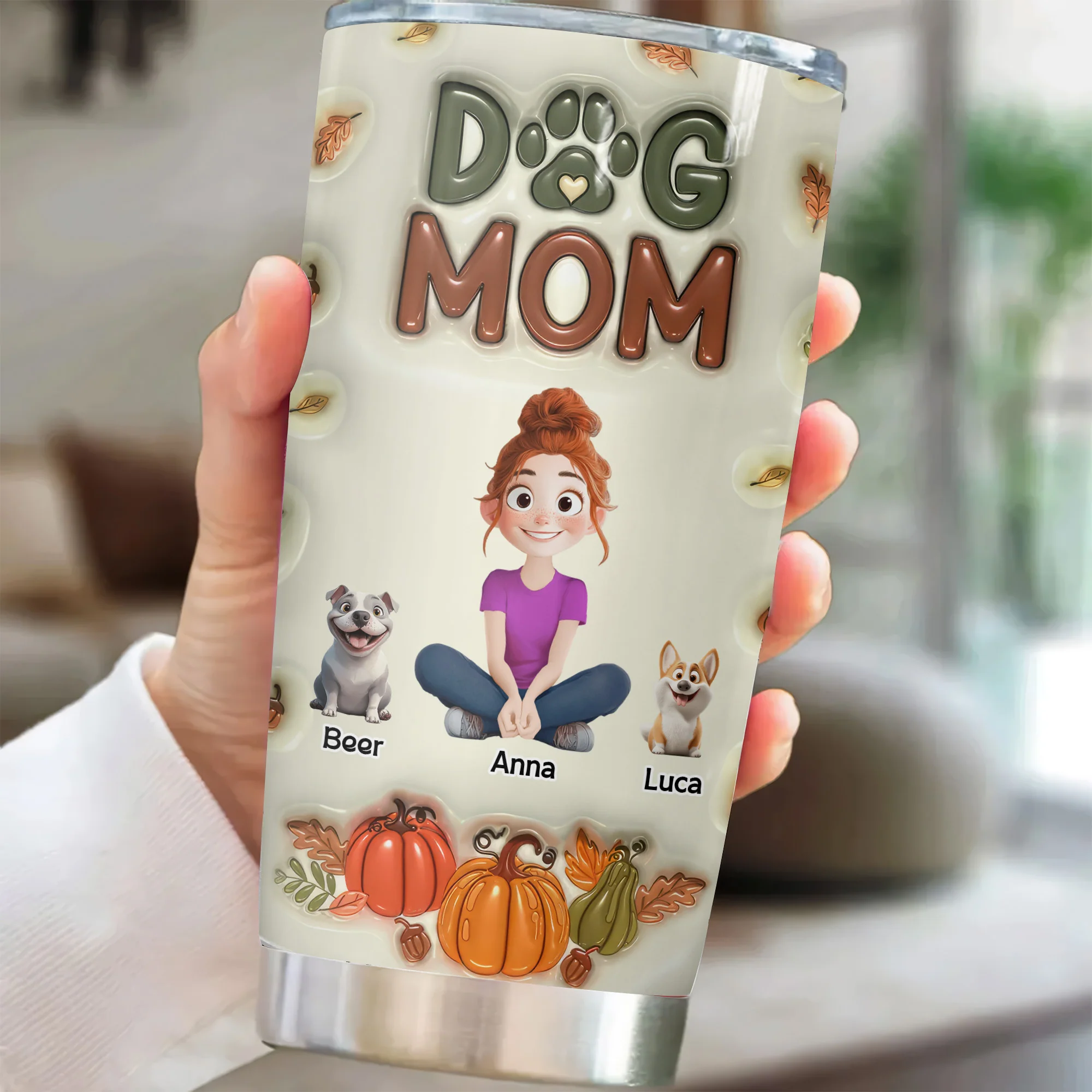 Dog Mom Autumn Version Pumpkin Pattern 3D Inflated Effect Cartoon Dog - Personalized Tumbler Cup - Gift for Pet Owners, Pet Lovers, Dog Mom | CLP15 NH96 - Image 3