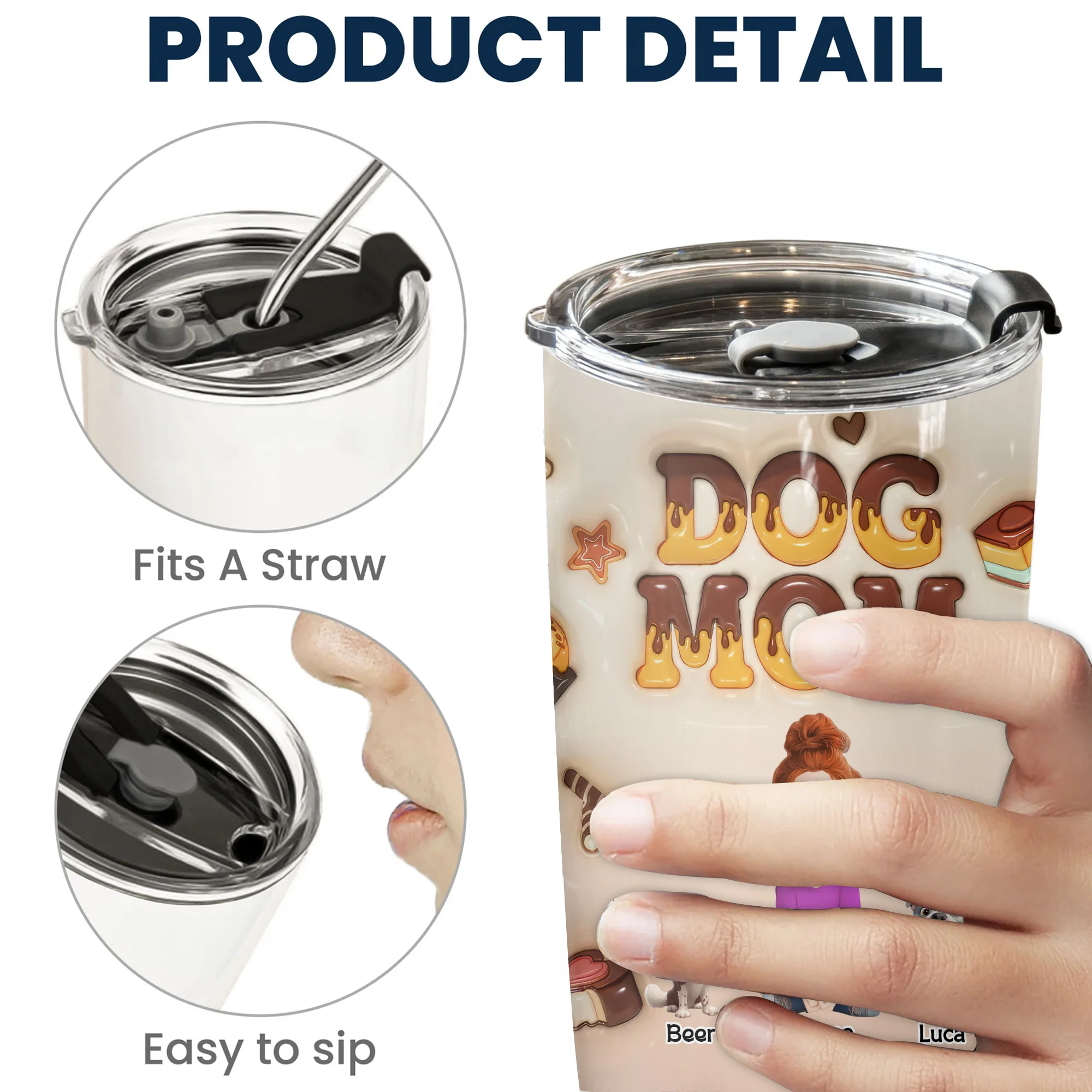 Dog Mom Chocolate 3D Inflated Effect Cartoon Dog - Personalized Tumbler Cup - Gift for Pet Owners, Pet Lovers, Dog Mom | CLP15 NH96 - Image 5