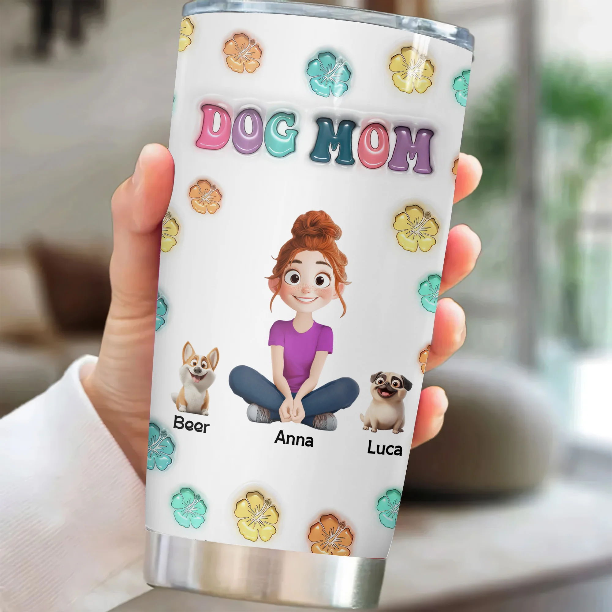 Dog Mom Floral 3D Inflated Effect Cartoon Dog - Personalized Tumbler Cup - Gift for Pet Owners, Pet Lovers, Dog Mom | CLP15 NH96 - Image 2