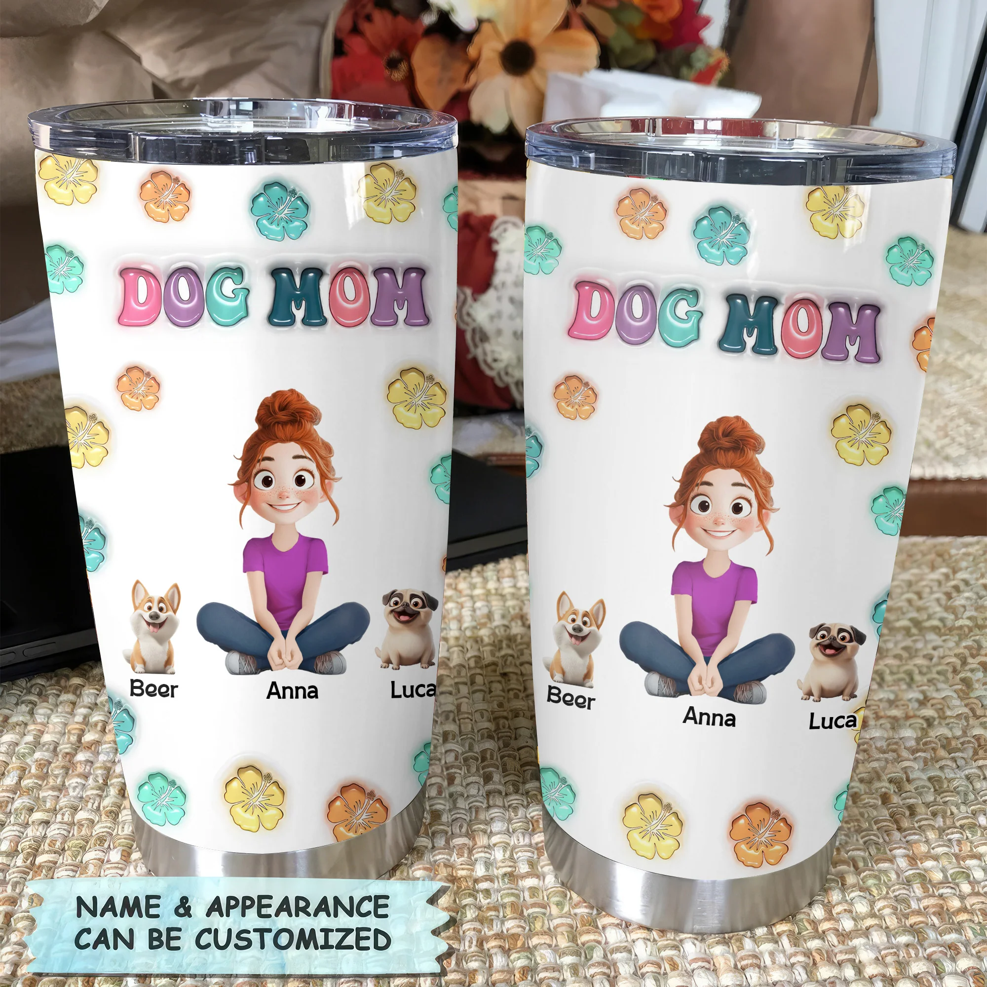 Dog Mom Floral 3D Inflated Effect Cartoon Dog - Personalized Tumbler Cup - Gift for Pet Owners, Pet Lovers, Dog Mom | CLP15 NH96 - Image 4