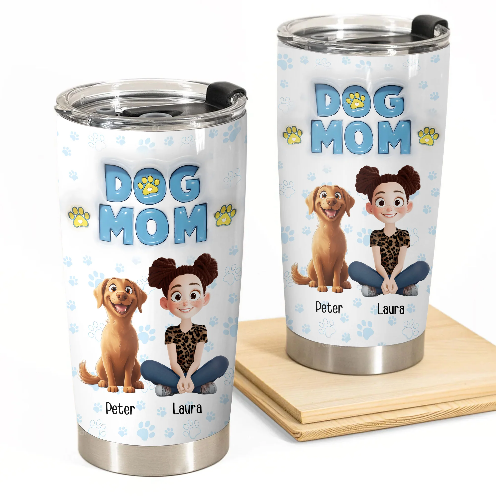Dog MoM Girl And Dog 3D Inflated Effect Cartoon Dog - Personalized Tumbler Cup - Gift for Pet Owners, Pet Lovers, Dog Mom | CLP15 NH96