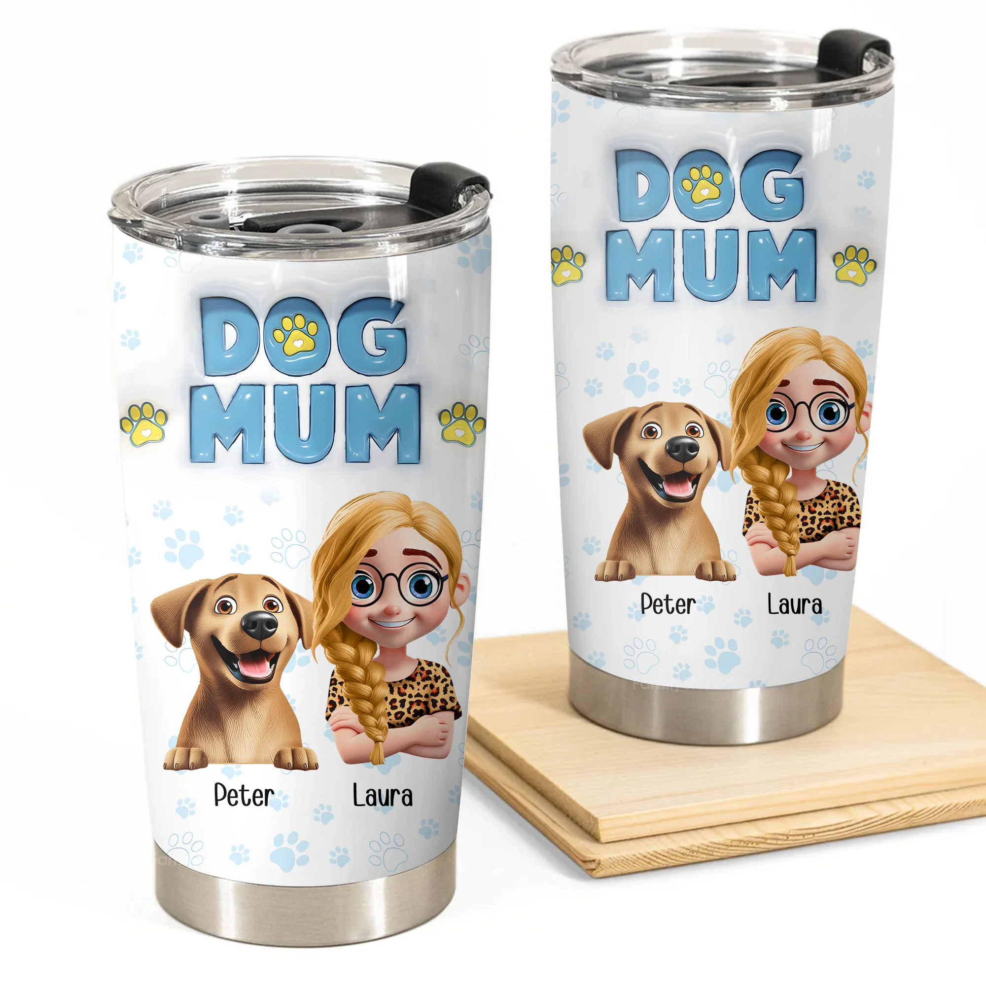 Dog MoM Girl And Dog 3D Inflated Effect Cartoon Dog - Personalized Tumbler Cup - Gift for Pet Owners, Pet Lovers, Dog Mom | CLP16 NH96