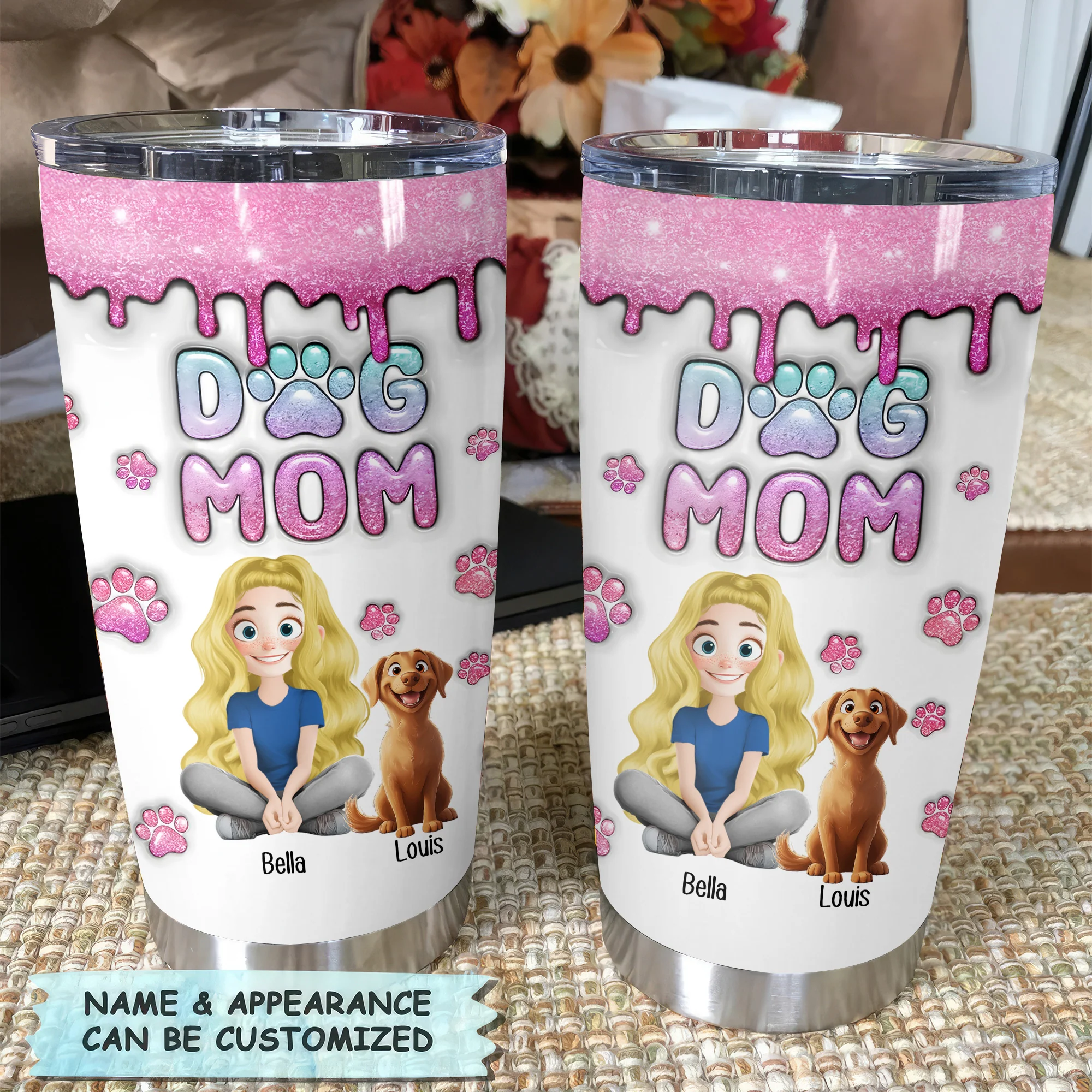 Dog Mom Glitter 3D Inflated Effect Cartoon Dog - Personalized Tumbler Cup - Gift for Pet Owners, Pet Lovers, Dog Mom | CLP15 NH96 - Image 2