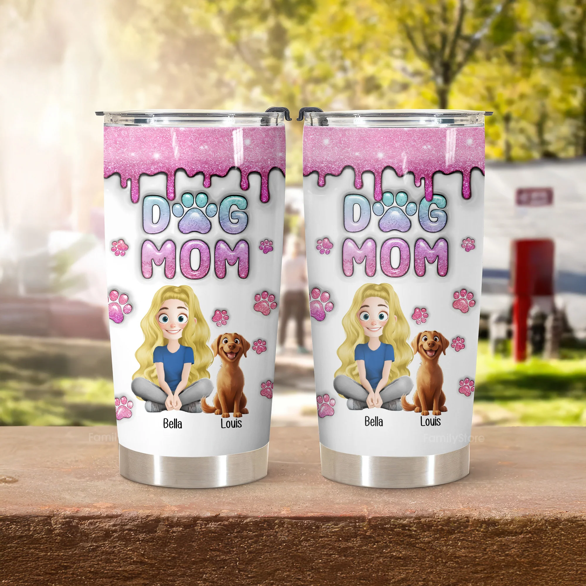 Dog Mom Glitter 3D Inflated Effect Cartoon Dog - Personalized Tumbler Cup - Gift for Pet Owners, Pet Lovers, Dog Mom | CLP15 NH96 - Image 4