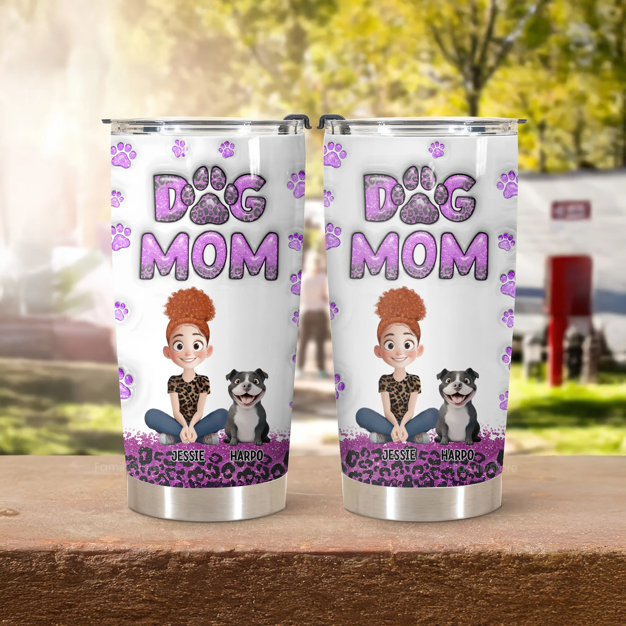 Dog Mom Purple Leopard 3D Inflated Effect Cartoon Dog - Personalized Tumbler Cup - Gift for Pet Owners, Pet Lovers, Dog Mom | CLP15 NH96 - Image 3