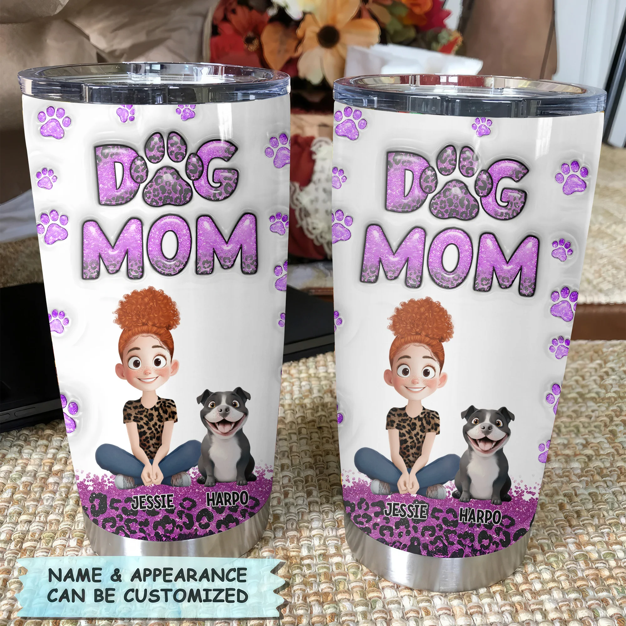 Dog Mom Purple Leopard 3D Inflated Effect Cartoon Dog - Personalized Tumbler Cup - Gift for Pet Owners, Pet Lovers, Dog Mom | CLP15 NH96 - Image 4