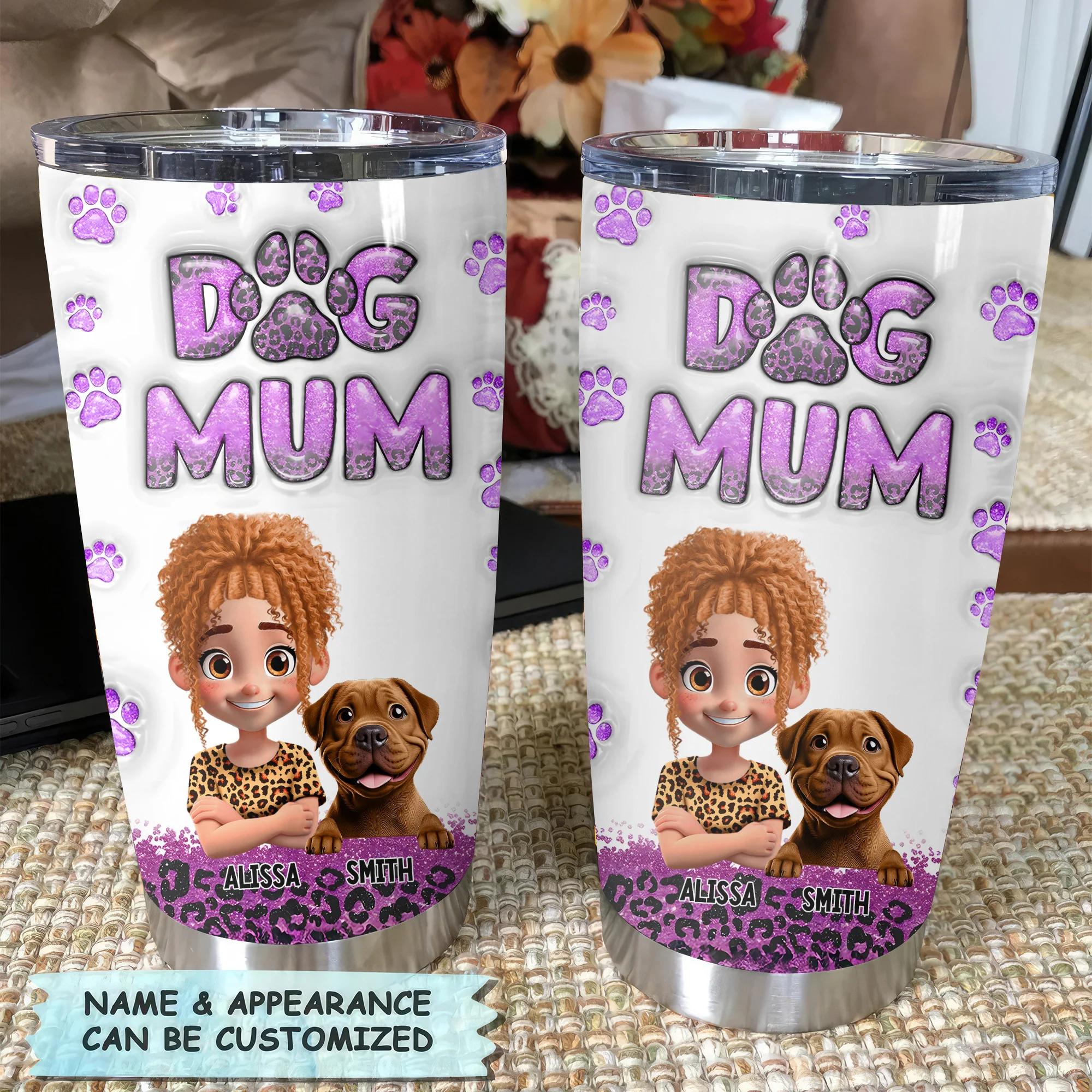 Dog Mom Purple Leopard 3D Inflated Effect Cartoon Dog - Personalized Tumbler Cup - Gift for Pet Owners, Pet Lovers, Dog Mom | CLP16 NH96 - Image 2