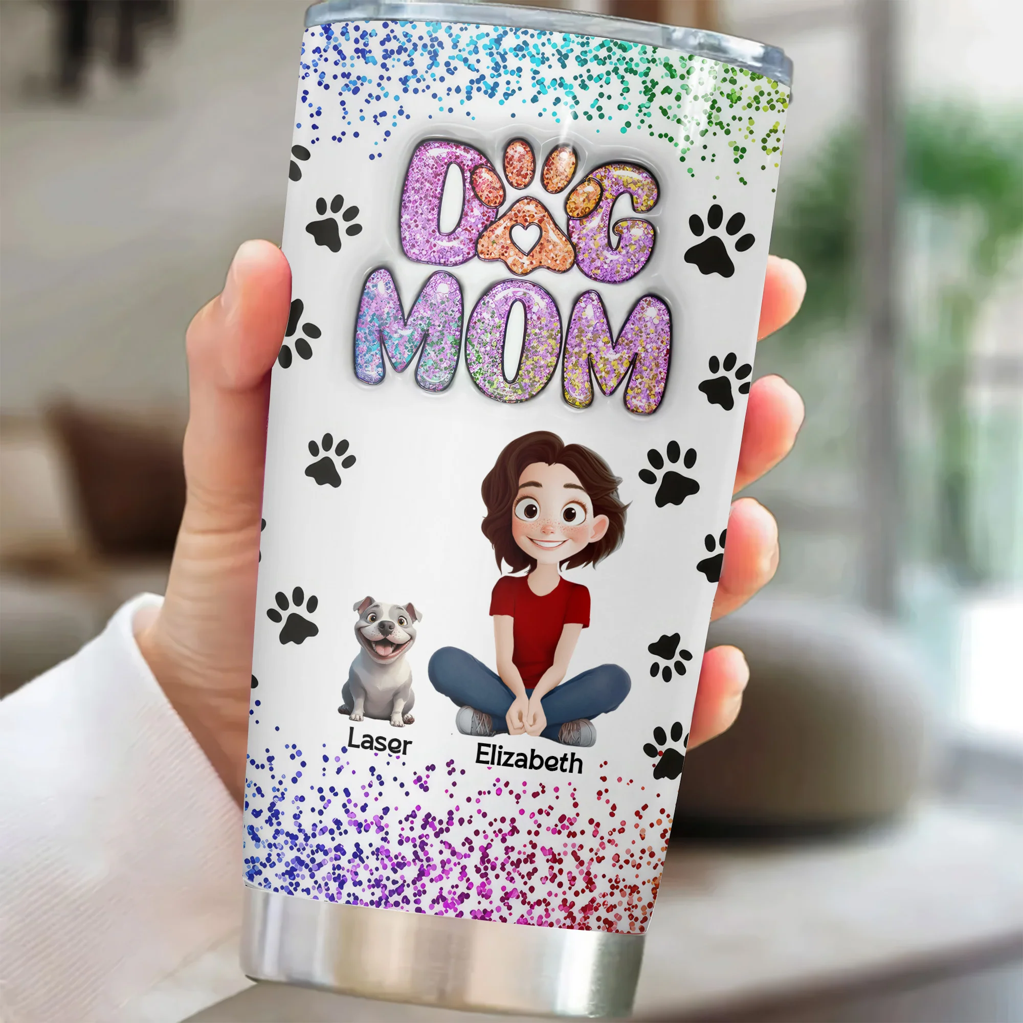 Dog Mom Sparkling 3D Inflated Effect Cartoon Dog - Personalized Tumbler Cup - Gift for Pet Owners, Pet Lovers, Dog Mom | CLP15 NH96 - Image 2