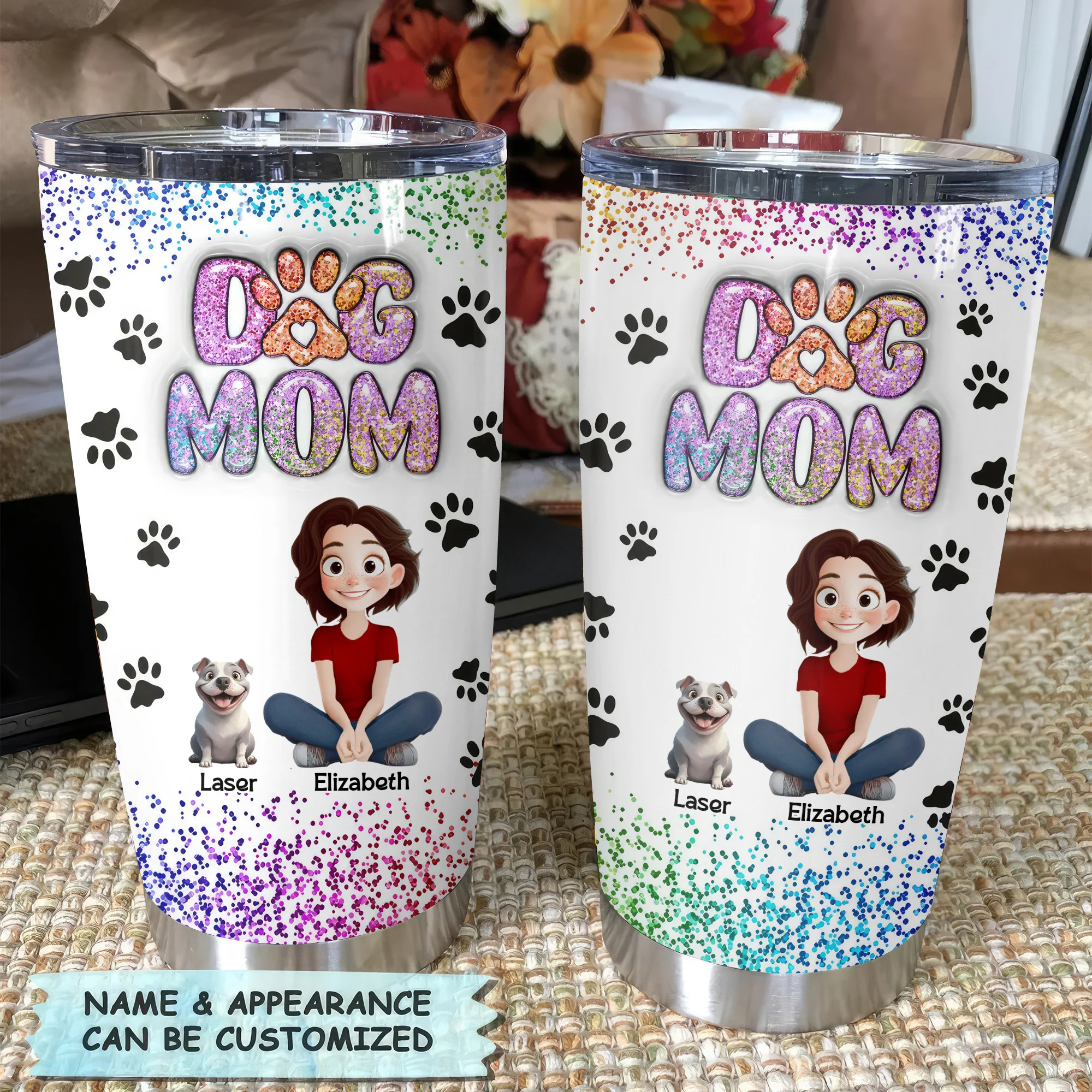 Dog Mom Sparkling 3D Inflated Effect Cartoon Dog - Personalized Tumbler Cup - Gift for Pet Owners, Pet Lovers, Dog Mom | CLP15 NH96 - Image 4