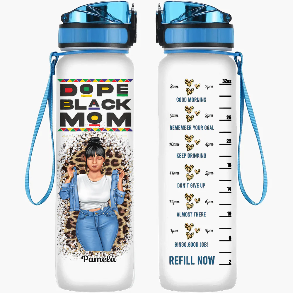 Dope Black Mom - Personalized Water Tracker Bottle - Gift For Mom, Black Women, African Americans - | GR3 - Image 2