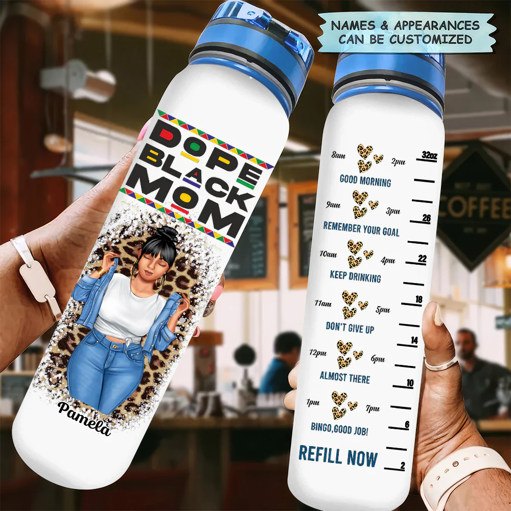 Dope Black Mom - Personalized Water Tracker Bottle - Gift For Mom, Black Women, African Americans - | GR3 - Image 3
