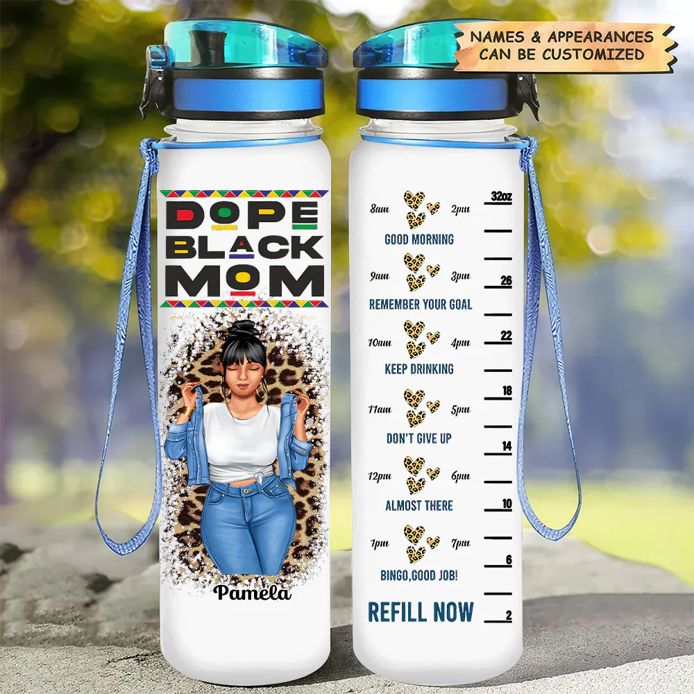 Dope Black Mom - Personalized Water Tracker Bottle - Gift For Mom, Black Women, African Americans - | GR3 - Image 4