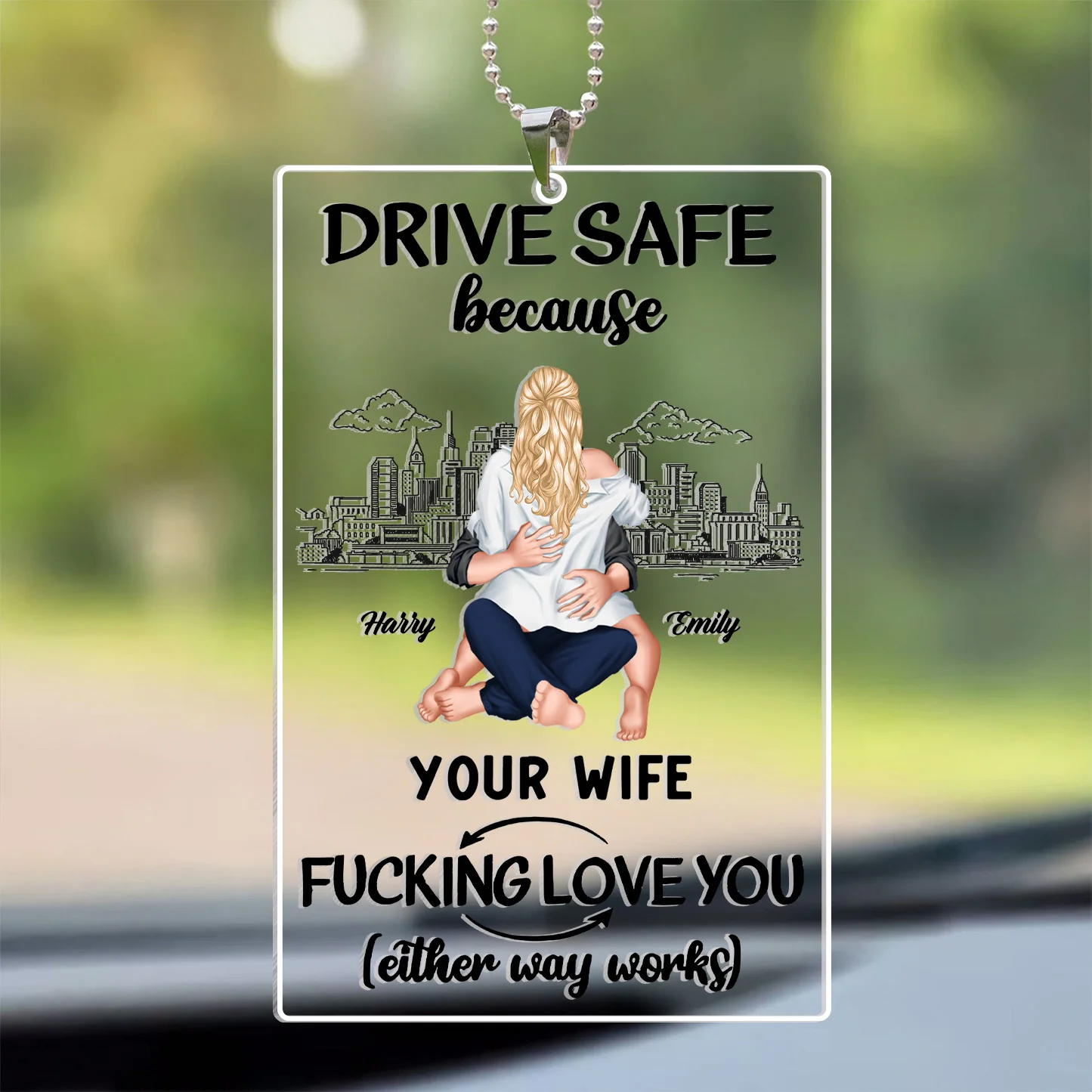 Drive Safe Because Your Wife Loves You - Personalized Car Hanging Ornament - Gift For Couple, Husband Wife, Anniversary, Engagement, Wedding, Marriage Gift - CL28 NA94 - Image 2
