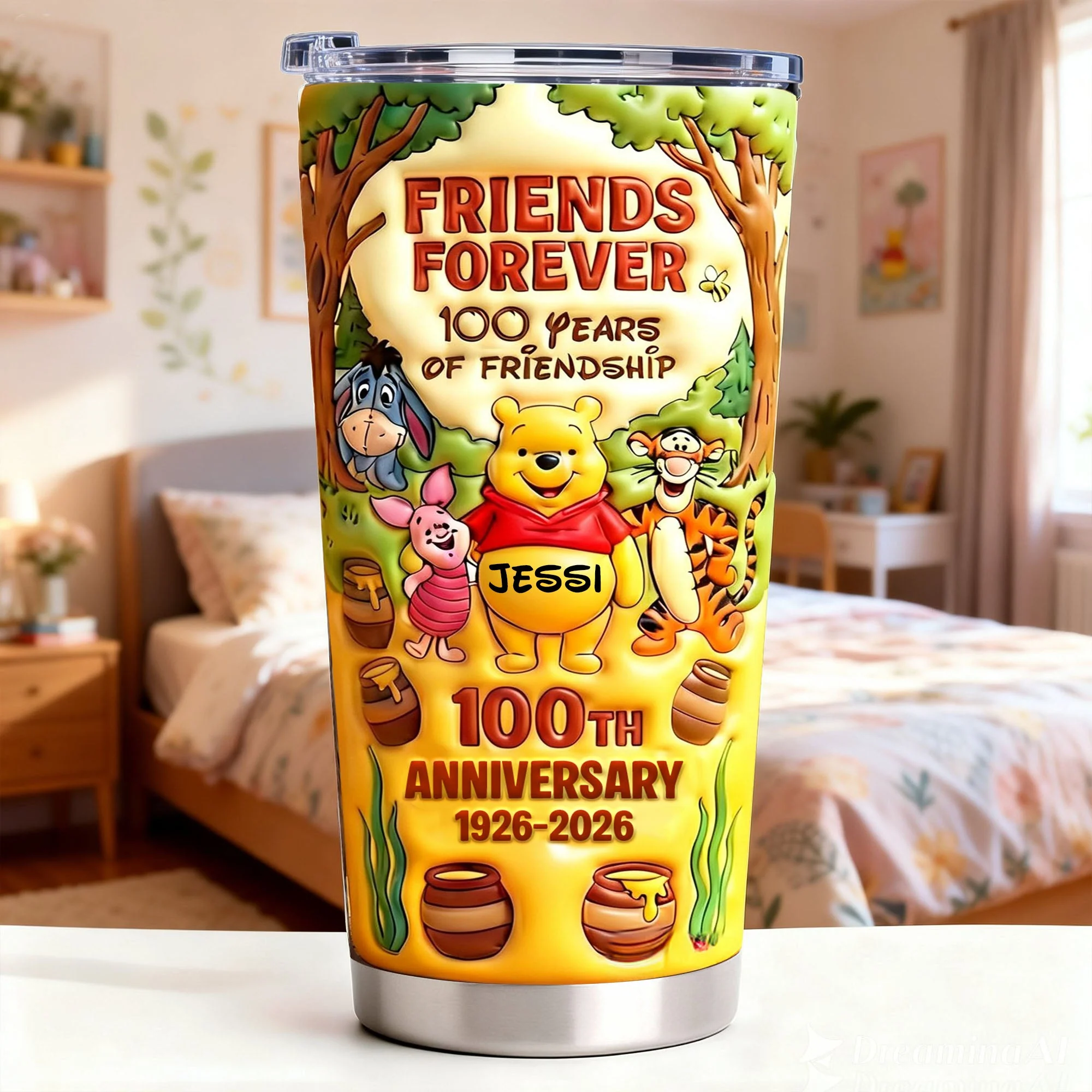 DSNY Honey Bear Celebrate A Century Of Friendship - Personalized Tumbler - Anniversary Gift For Movie Fans NL122