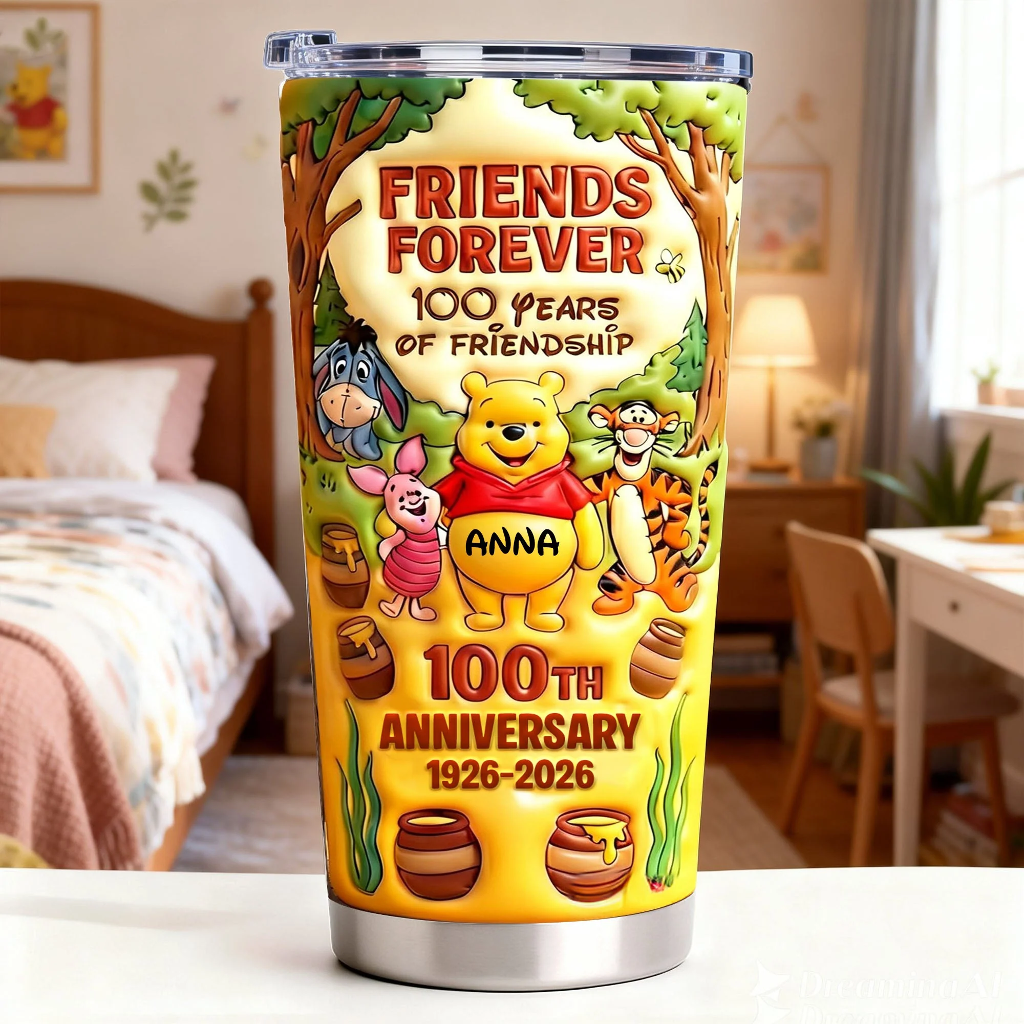 DSNY Honey Bear Celebrate A Century Of Friendship - Personalized Tumbler - Anniversary Gift For Movie Fans NL122 - Image 2