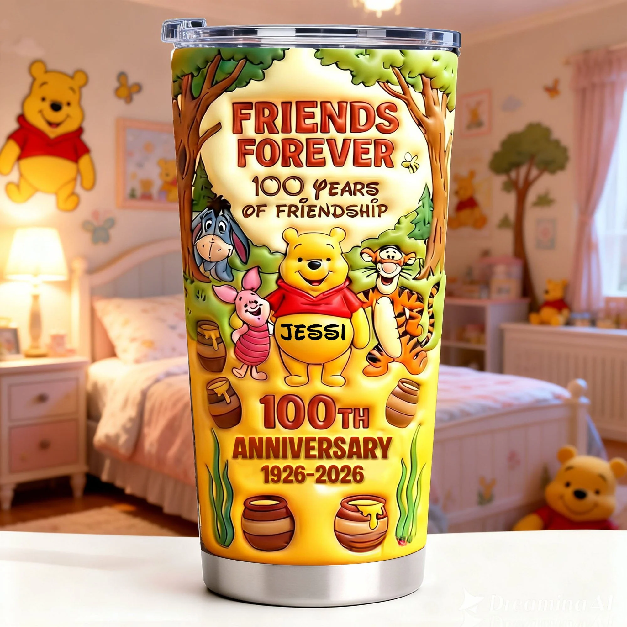DSNY Honey Bear Celebrate A Century Of Friendship - Personalized Tumbler - Anniversary Gift For Movie Fans NL122 - Image 3