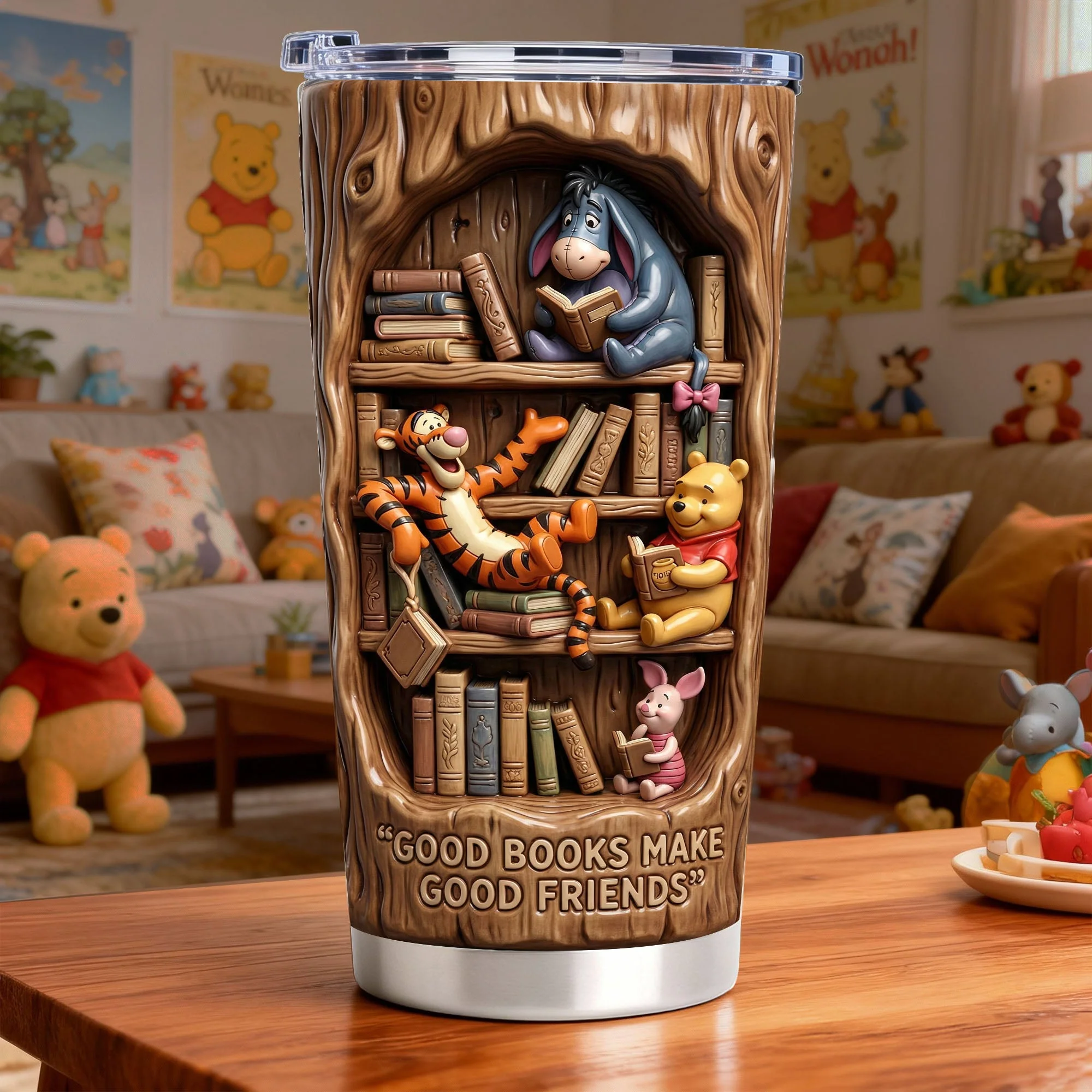 DSNY Honey Bear Good Books Make Good Friends - Personalized Tumbler - Gift For Fan Movies, Book Lovers HH01 - Image 4