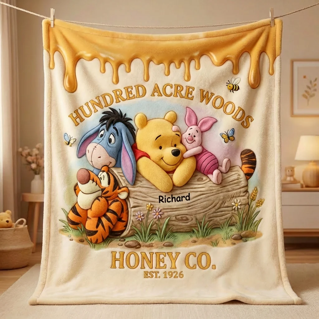 DSNY Honey Bear Happy 100 Years Of Woodland Friends - Personalized Blanket - Anniversary Gift For Movie Fans NL122