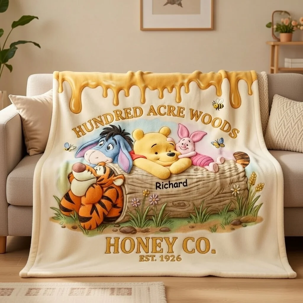 DSNY Honey Bear Happy 100 Years Of Woodland Friends - Personalized Blanket - Anniversary Gift For Movie Fans NL122 - Image 2