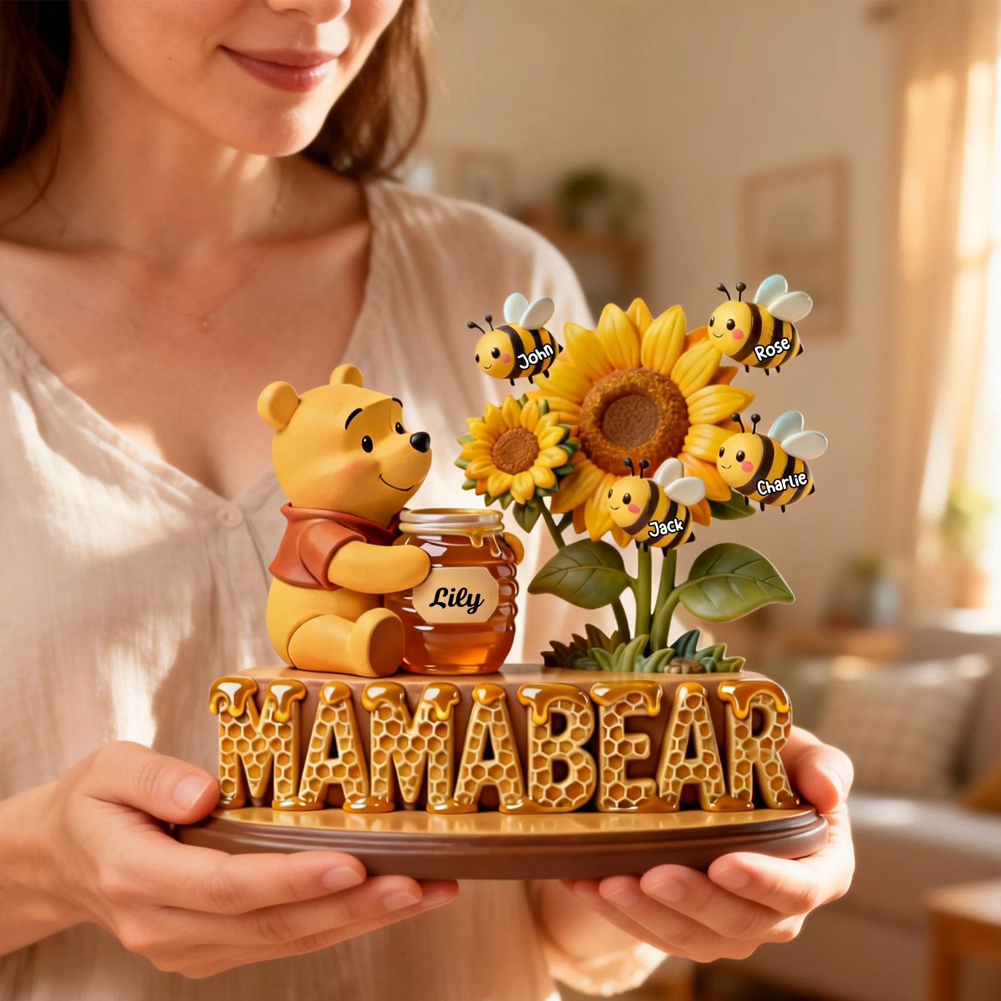 DSNY Honey Bear Love Mama - Personalized Custom Shaped Acrylic Plaque - Gift For Mom, Grandma NL122