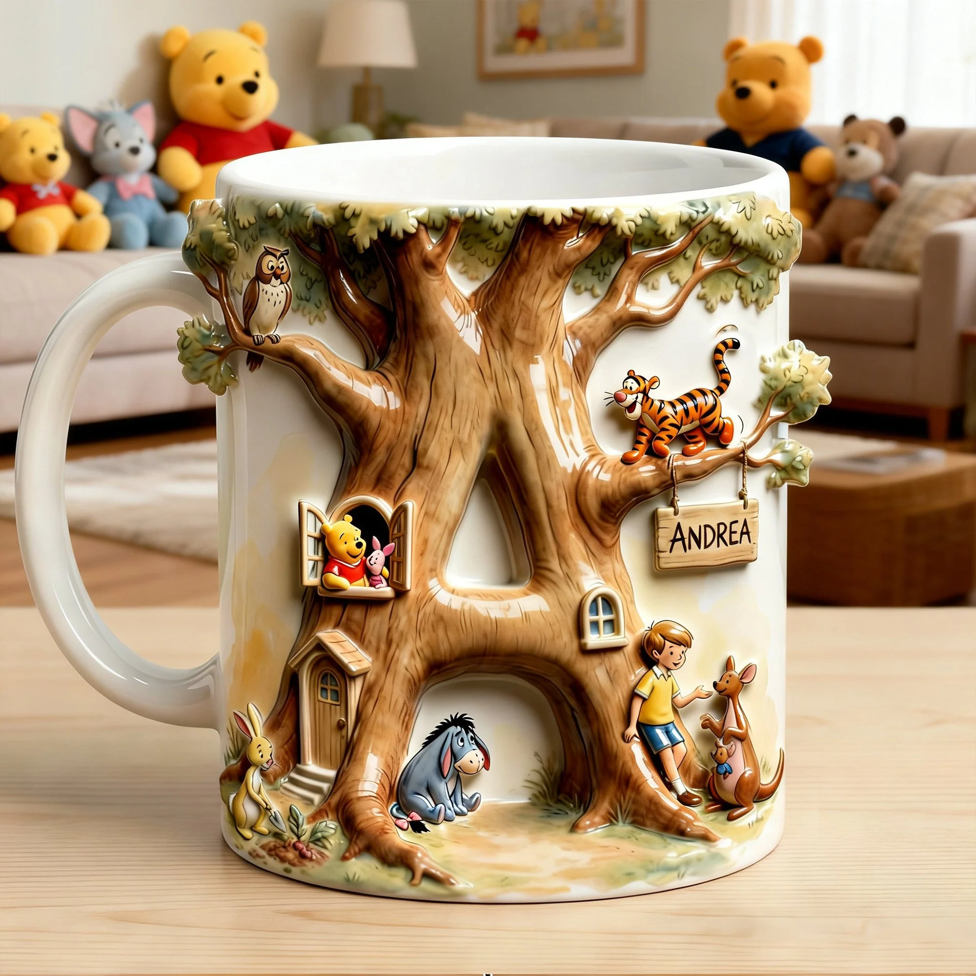 DSNY Honey Bear Tree Letter - Personalized White Edge-To-Edge Mug - Gift For Movie Fans NL122 - Image 4