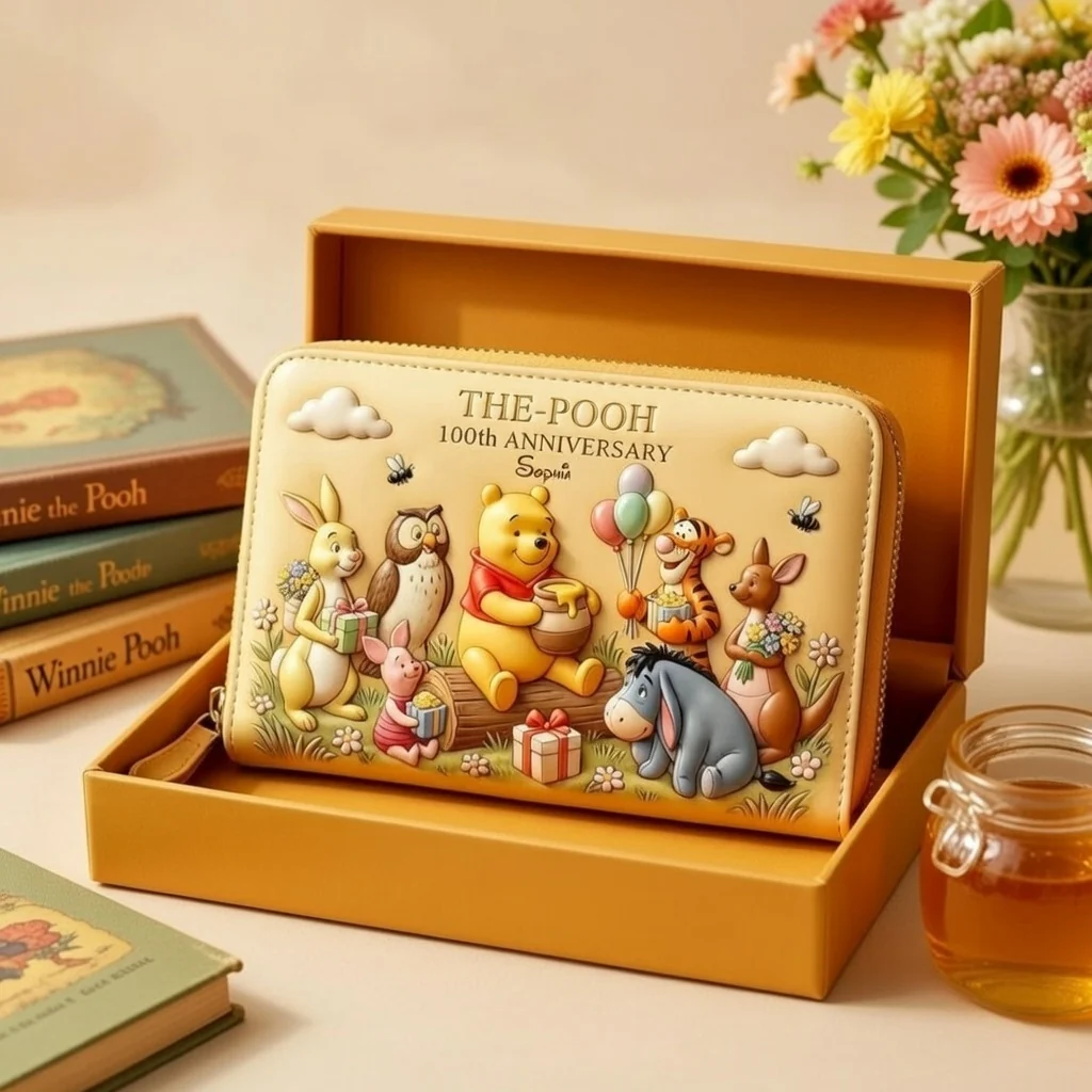 DSNY Honey Bear With Friends 100th Anniversary - Personalized Leather Handbag And Long Wallet - Gift For Fan Movies HH01 - Image 3